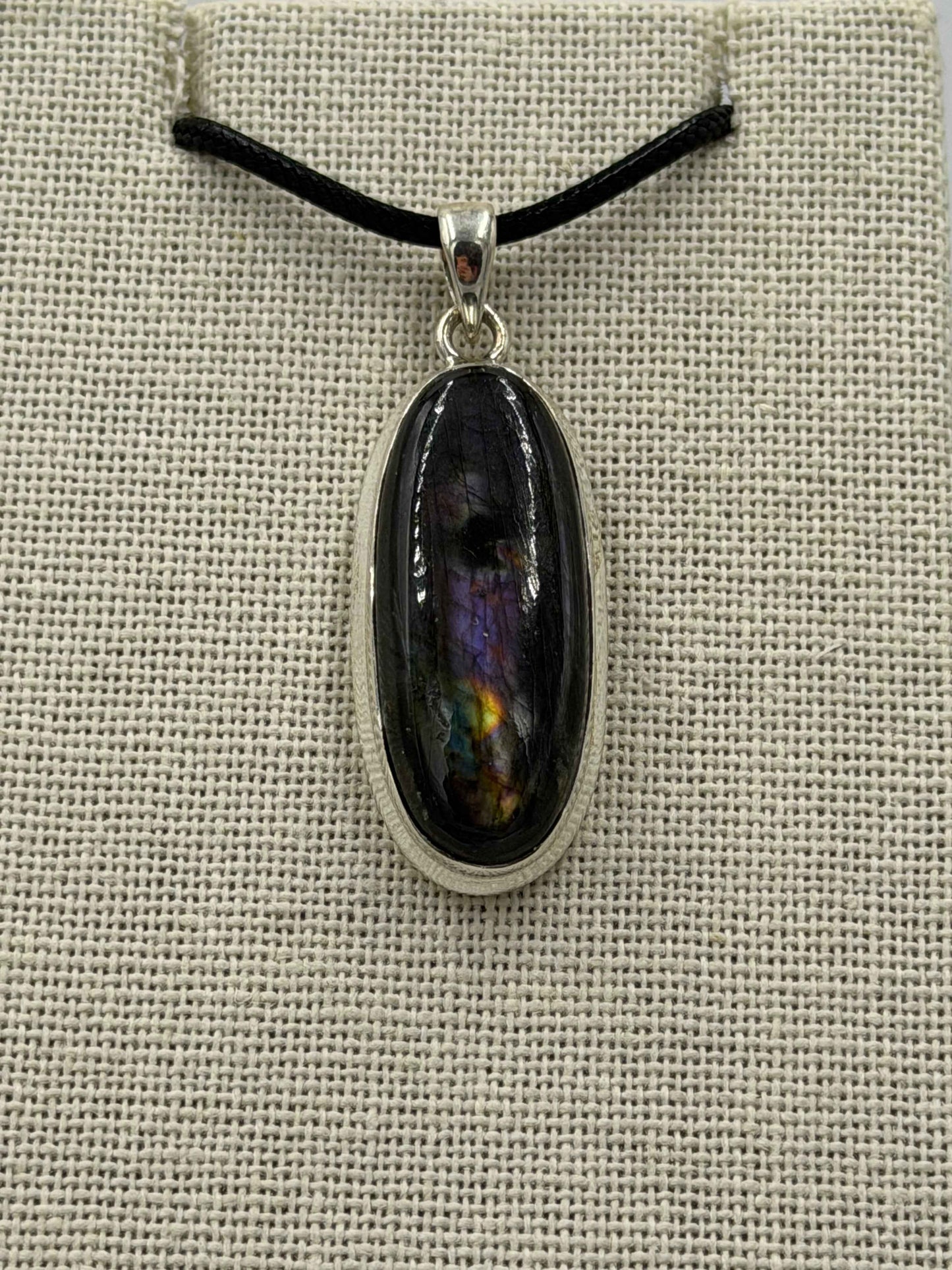 Sterling Silver Oval Spectrolite Pendant Size 1
