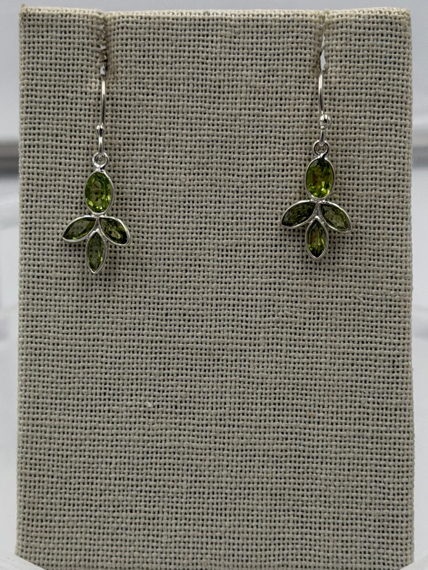 Sterling Silver Leaf Cluster Peridot Dangle Earrings
