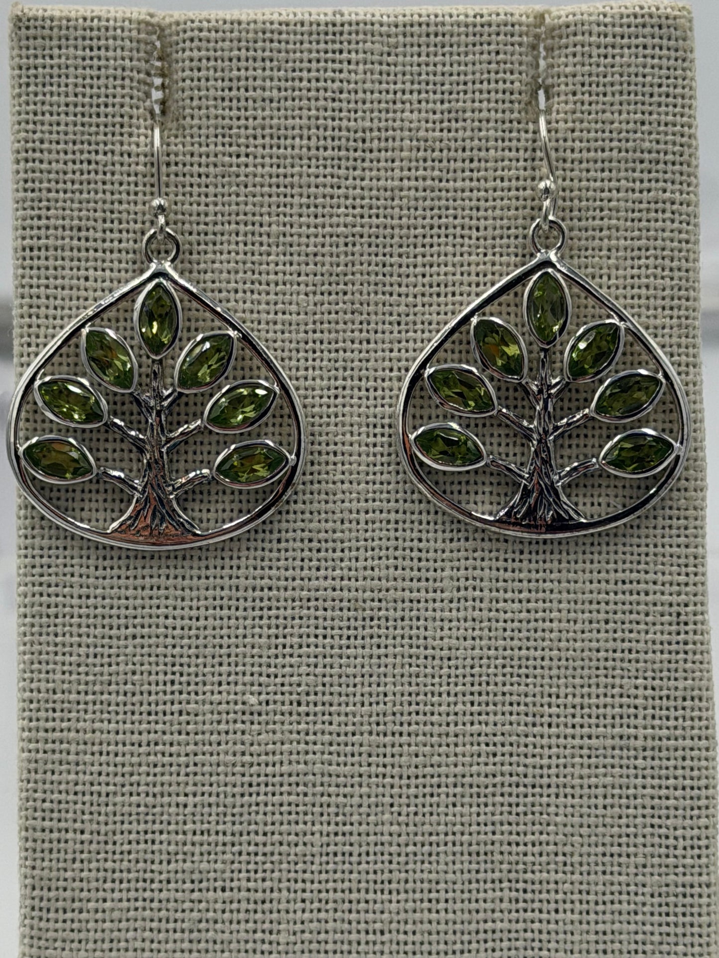 Sterling Silver Tree of Life Peridot Dangle Earrings
