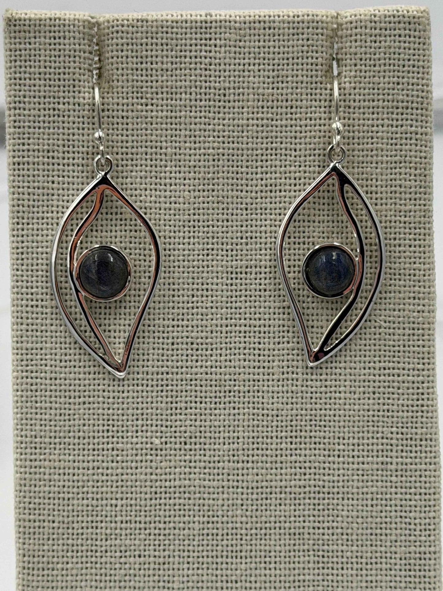 Sterling Silver Open Leaf Labradorite Dangle Earrings