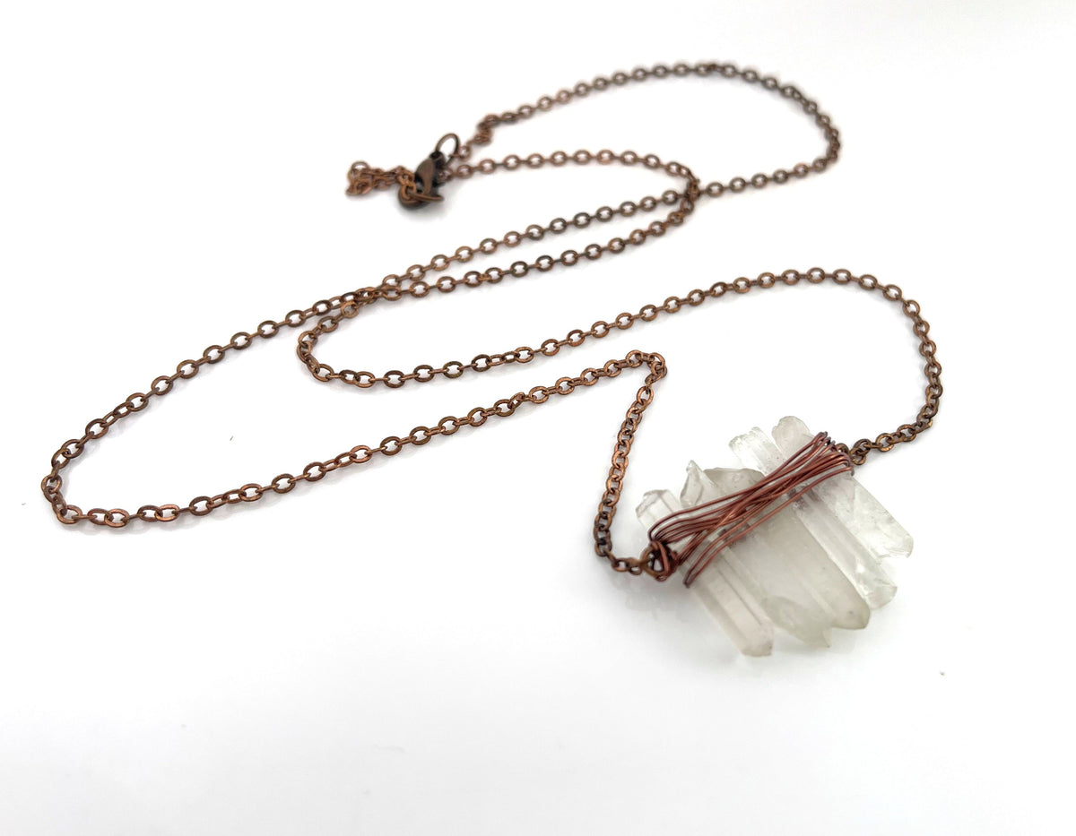 Raw Quartz Dagger Necklace | Copper Wire Wrapped | 24-Inch Chain | OOAK