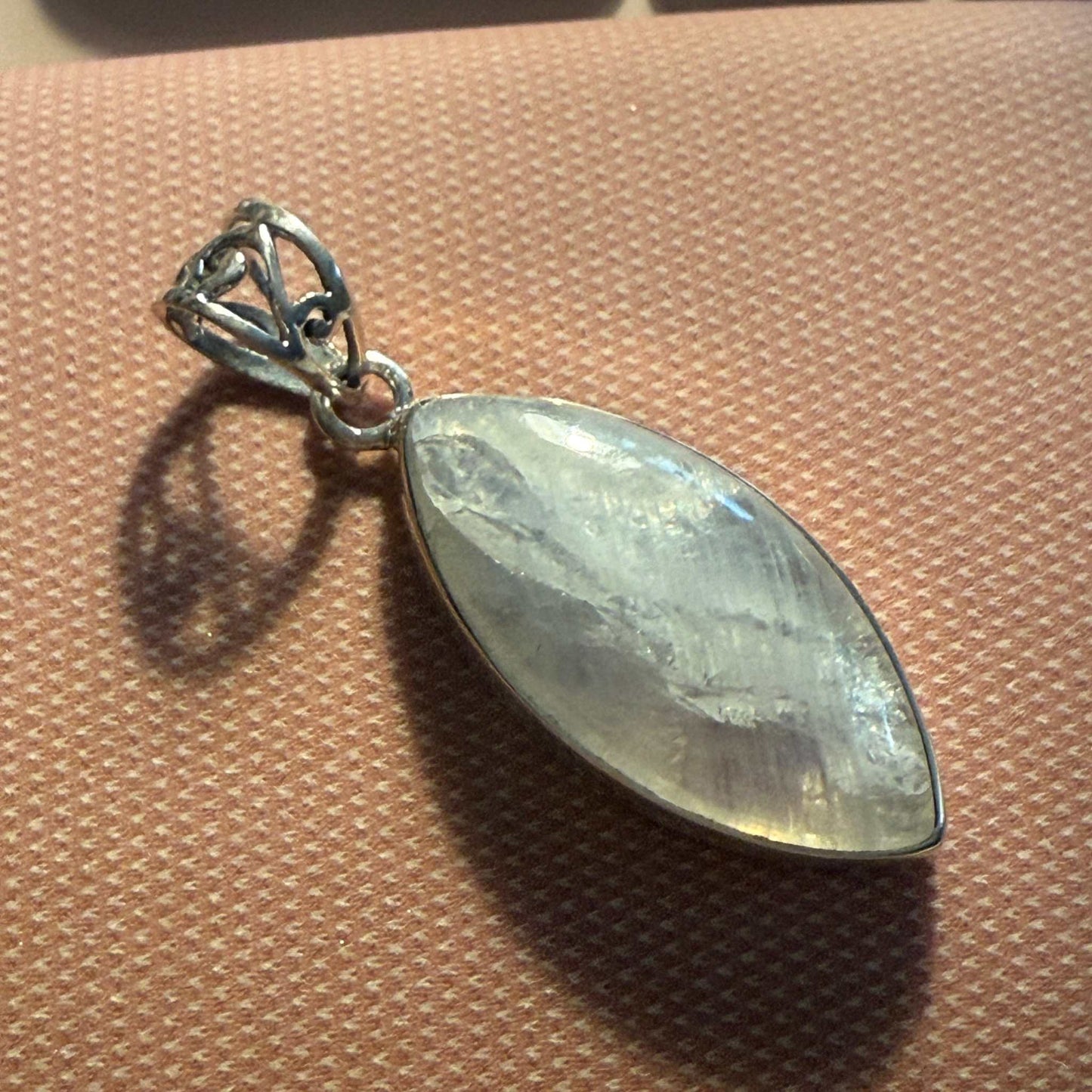 Marquise Rainbow Moonstone Pendant in Sterling Silver - 1.5”