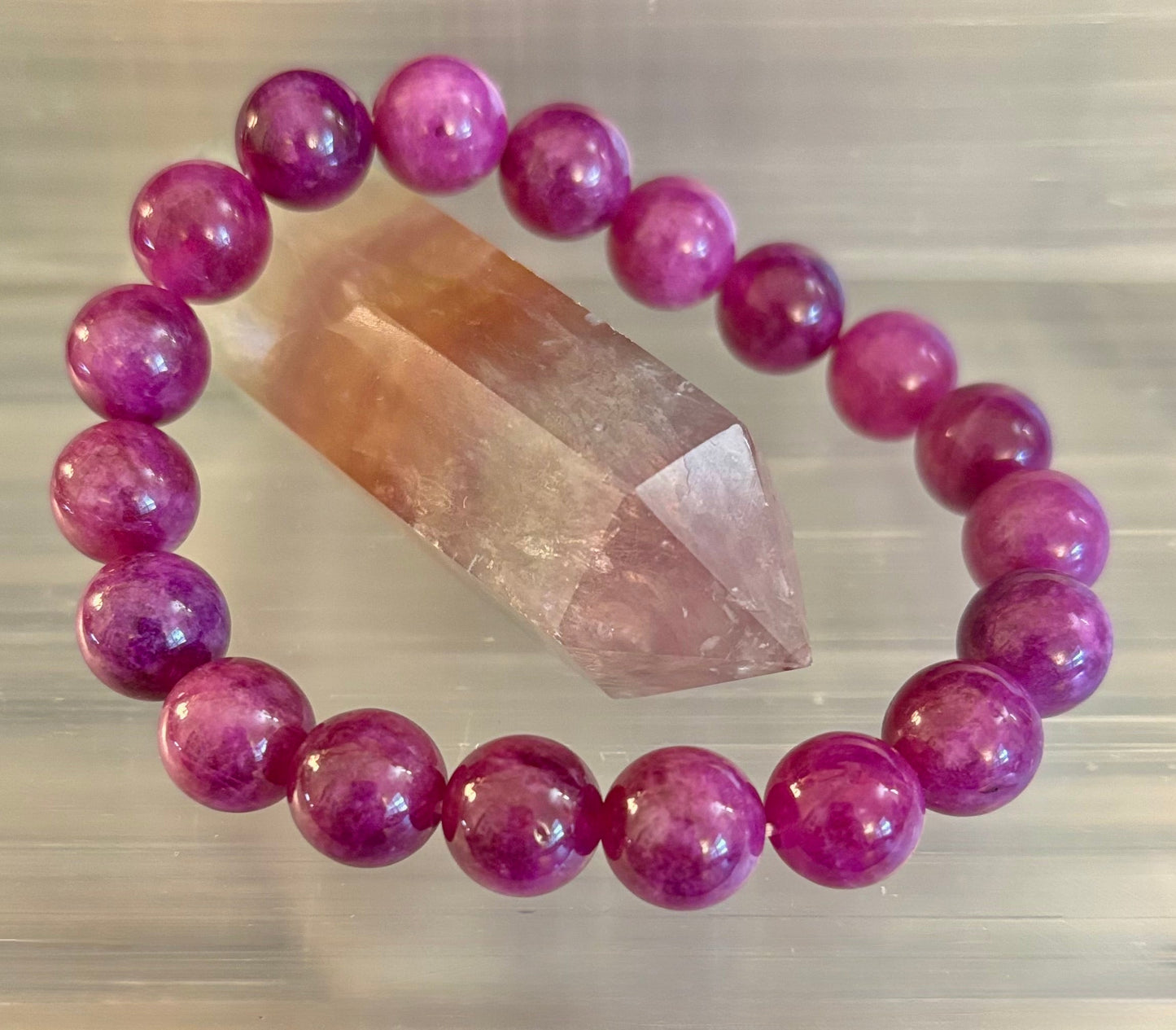 Natural Spodumene (Kunzite) Stone Bead Bracelet