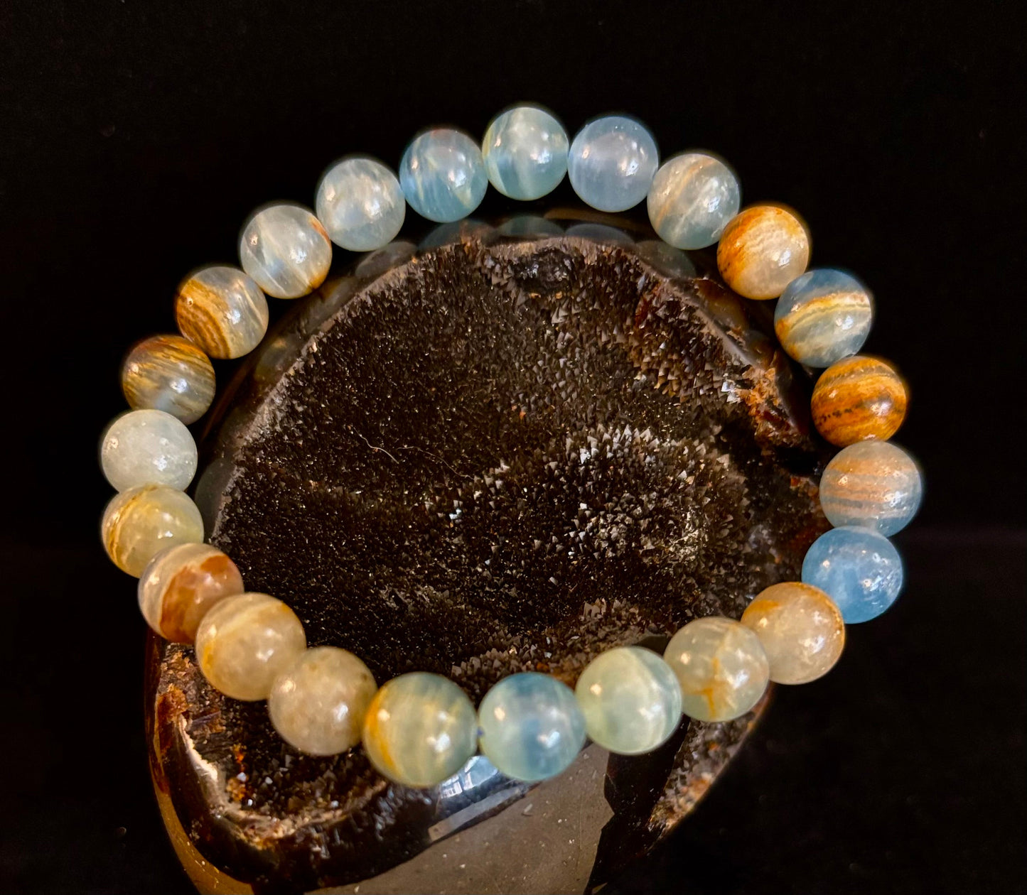 Aquatine Lemurian Calcite Bracelet β 8mm Beads | 7.5" Stretch Fit