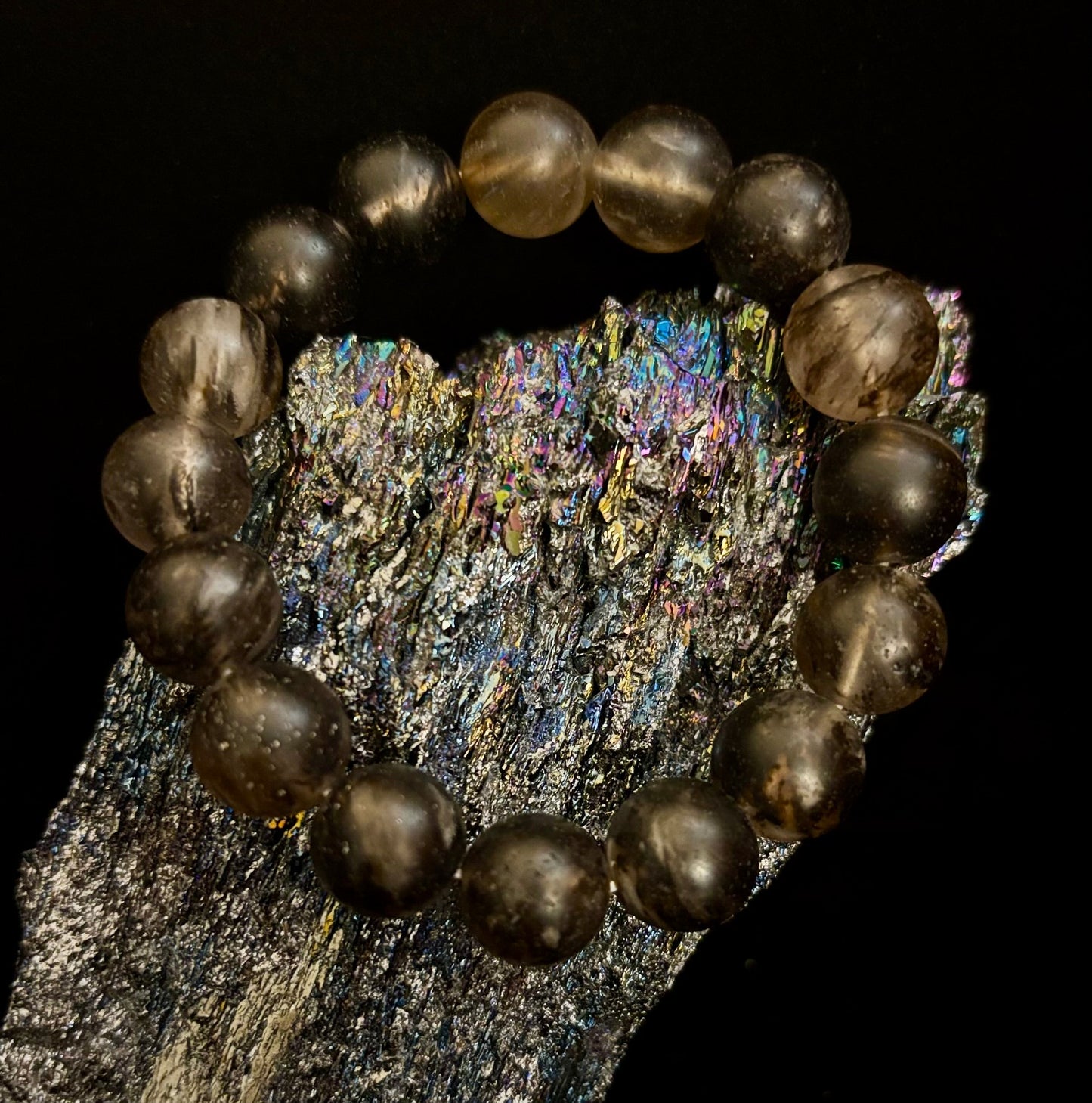 Watermelon Black Matte Stretch Stone Bracelet β 12mm Bold Beads | Grounding Energy & Fierce Style