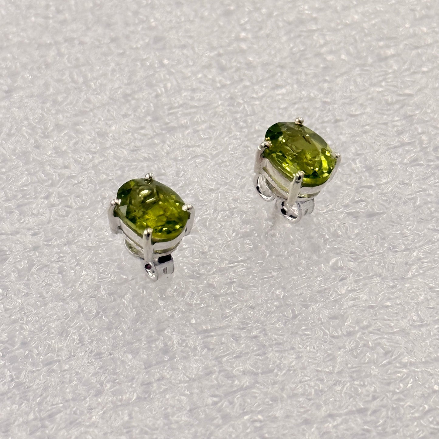 Sterling Silver Oval Peridot Post Earrings Size 3