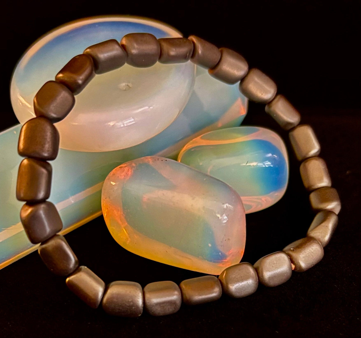 Hematite Bead Bracelet – Gunmetal, Gold & Silver (Medium–Large Wrists)