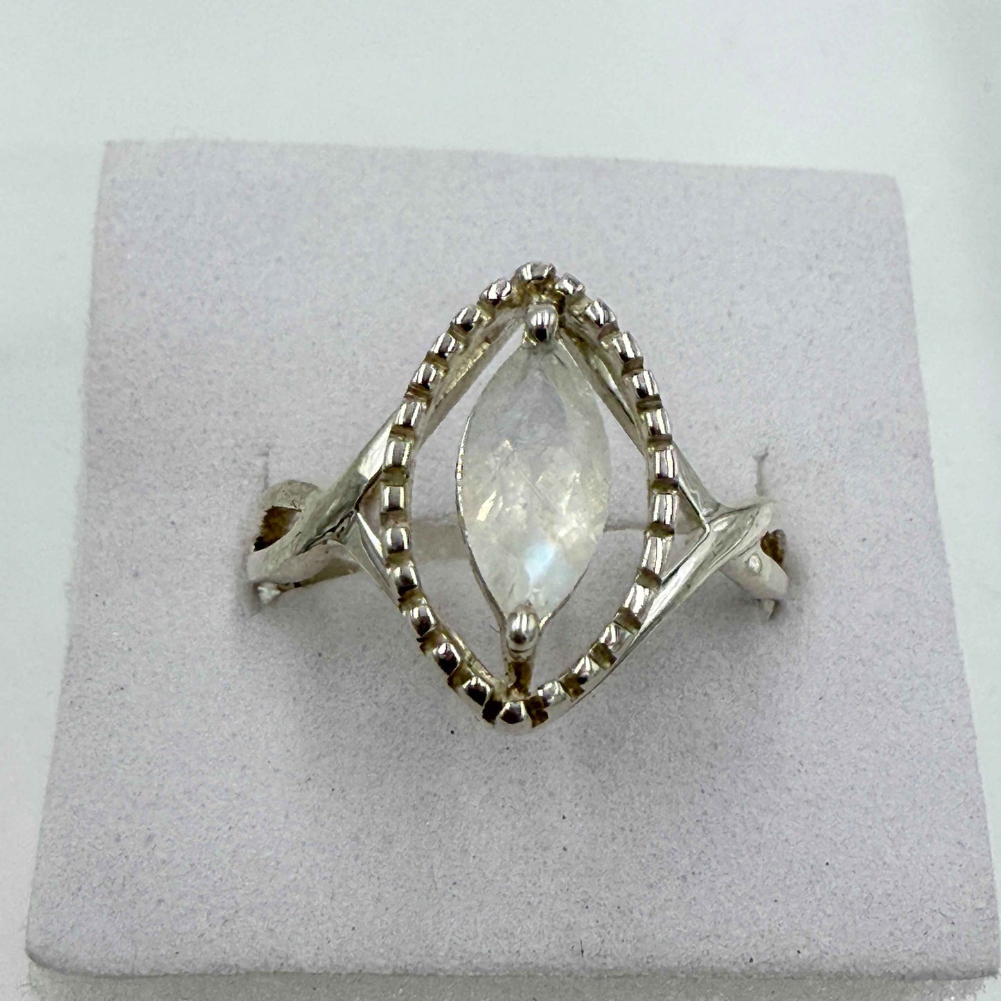 Sterling Silver Rainbow Moonstone Eye Ring – Size 9 – Intuition, Protection & New Beginnings