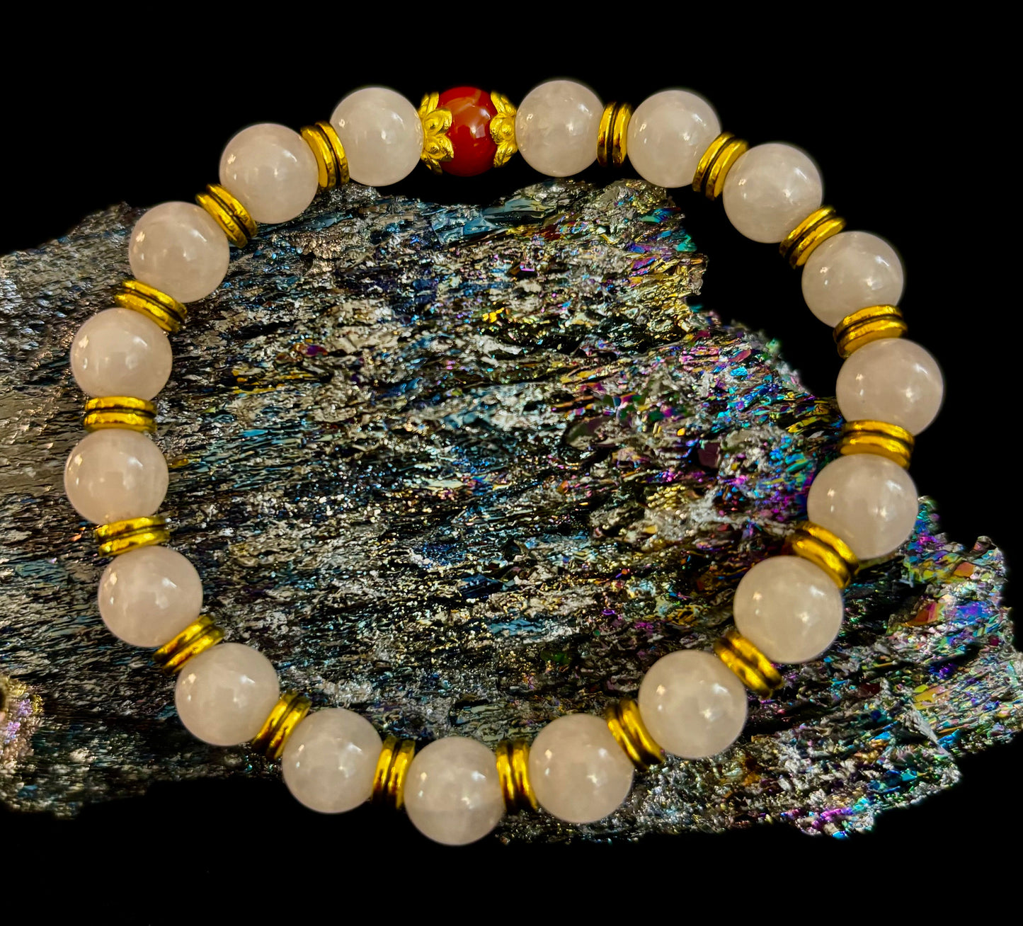 Love Surrounds You Bracelet – Rose Quartz & Banded Carnelian with Gold Accents