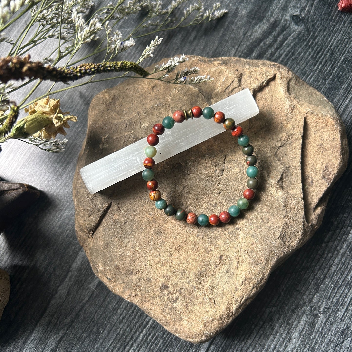 Redwoods Bracelet - Red Creek Jasper + Moss Agate