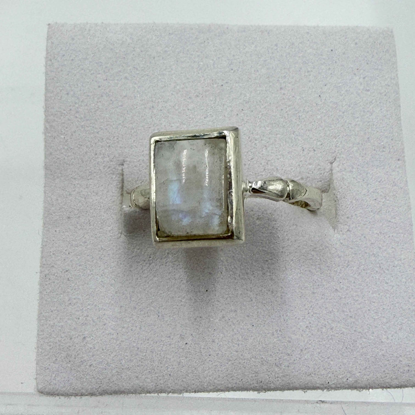 Sterling Silver Rainbow Moonstone Rectangle Ring – Size 5 – Intuition, Inner Vision & New Beginnings