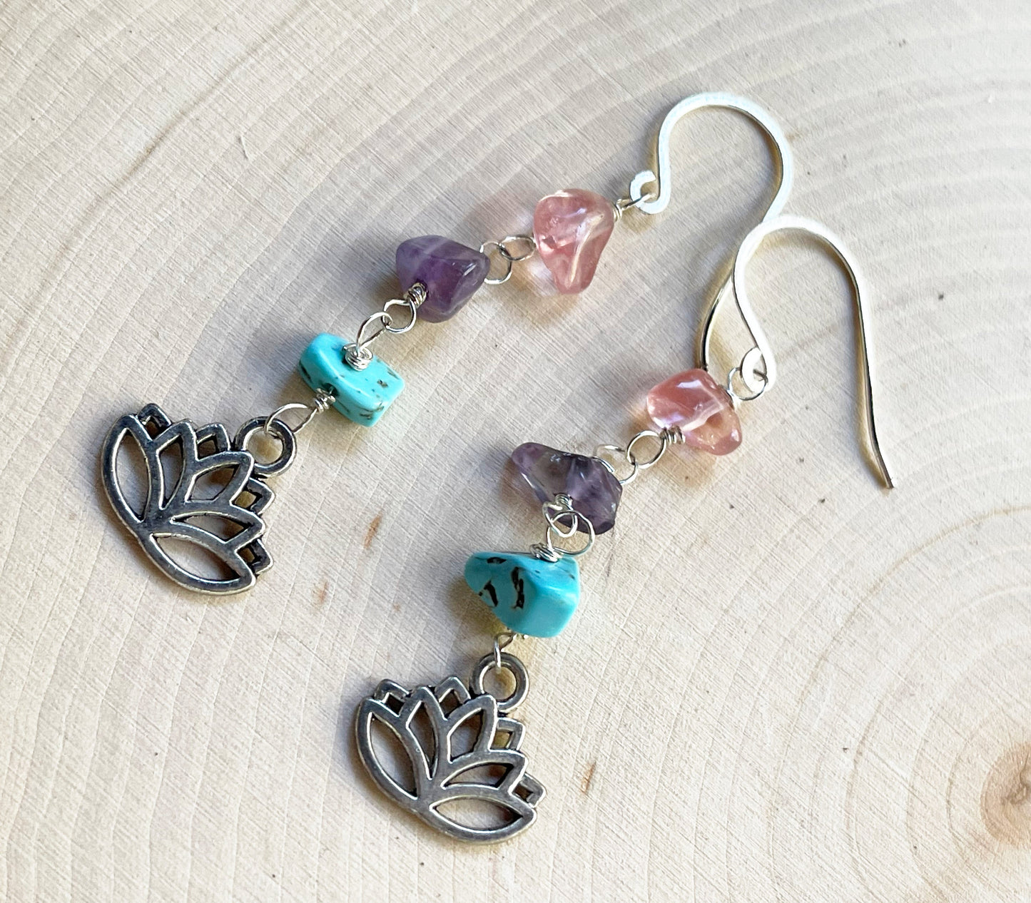 Lotus Charm and Gemstone Earrings