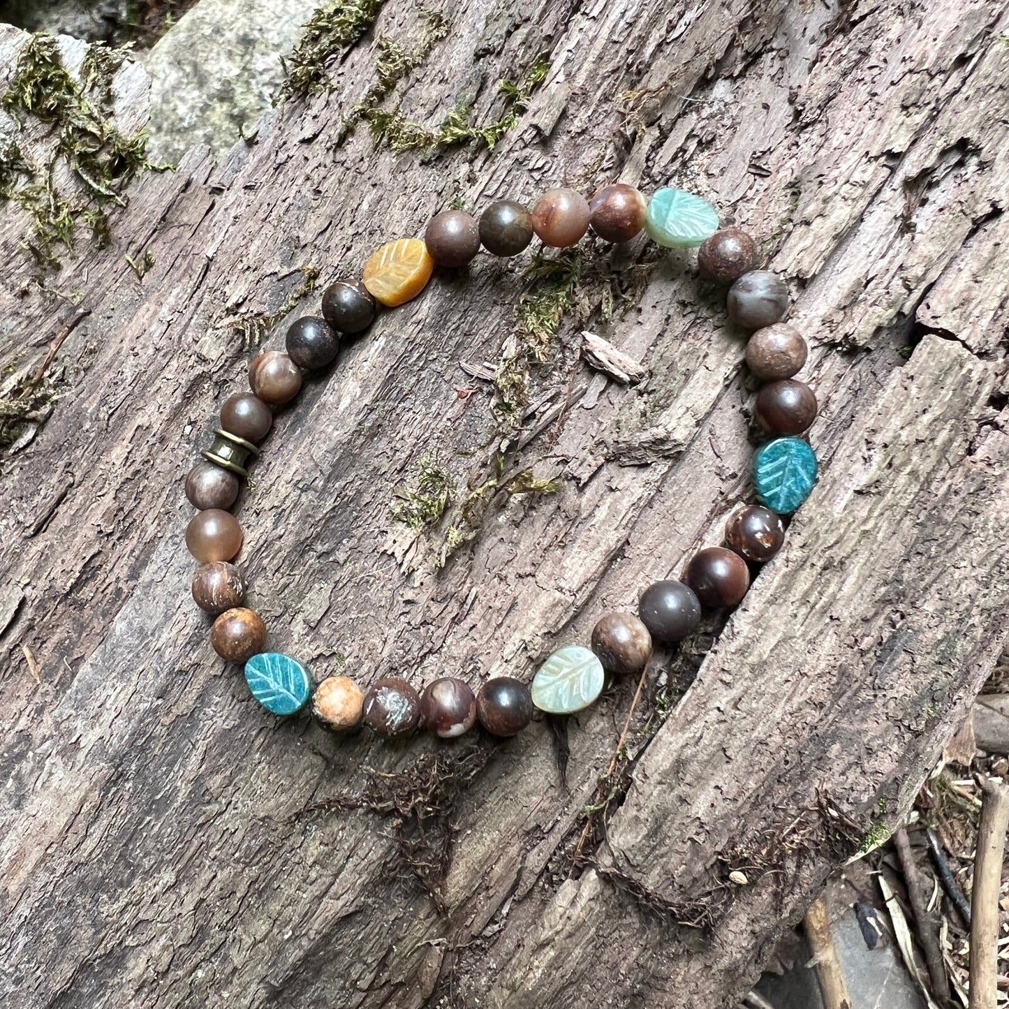 Turning Leaves Bracelet - Agate + Wood Opal