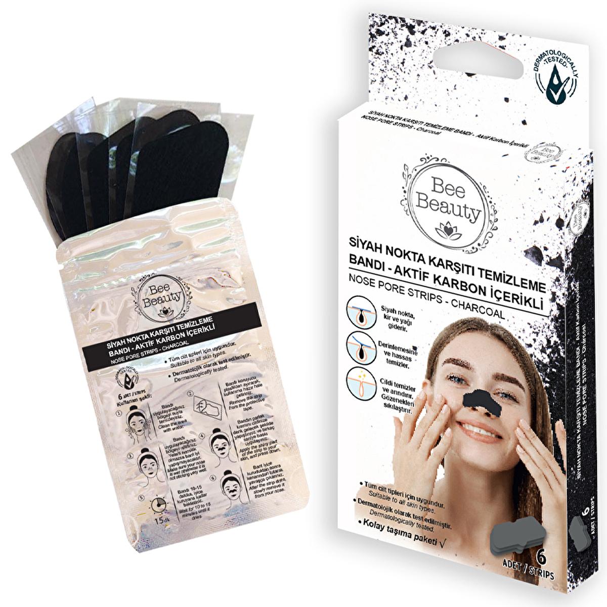 Bee Beauty Activated Charcoal Blackhead Removal Strips - 6 Pack, Dermatologically Tested for Deep Cleansing & Sensitive Skin