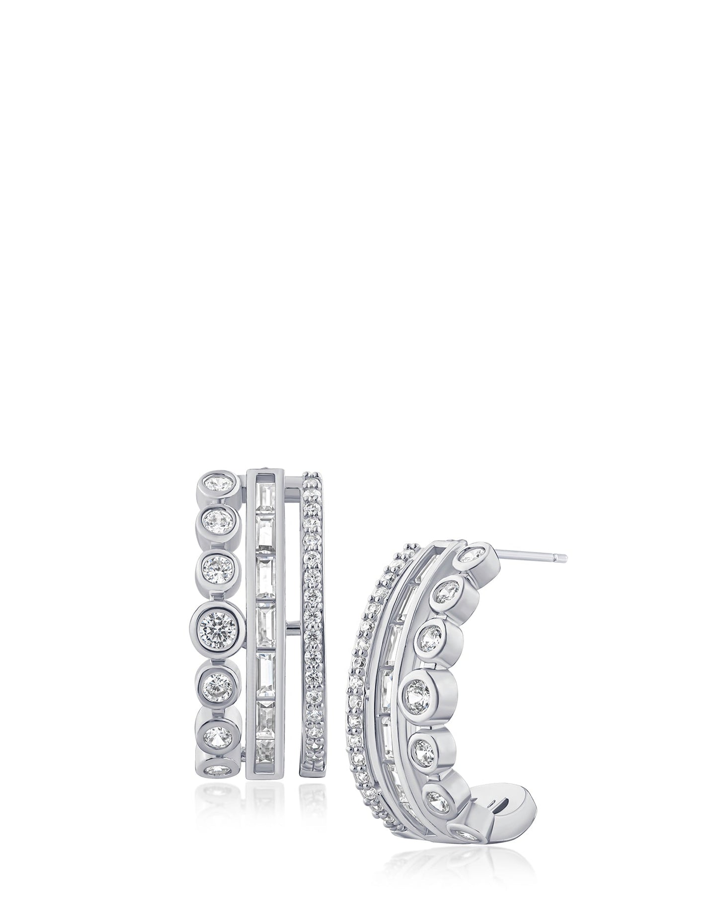 CZ Bezel Set Triple Row Hoops