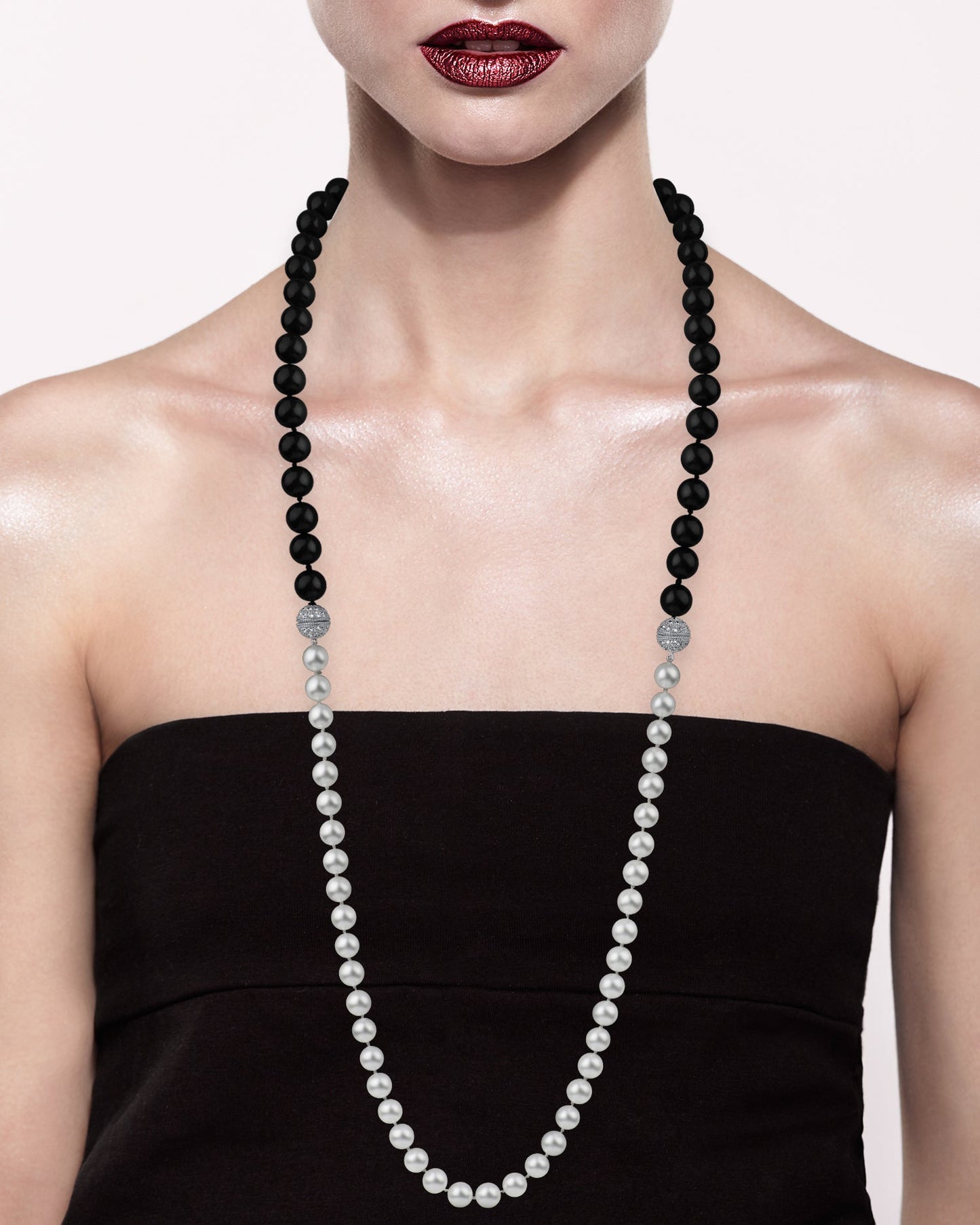 Double Pave Clasp Pearl Necklace