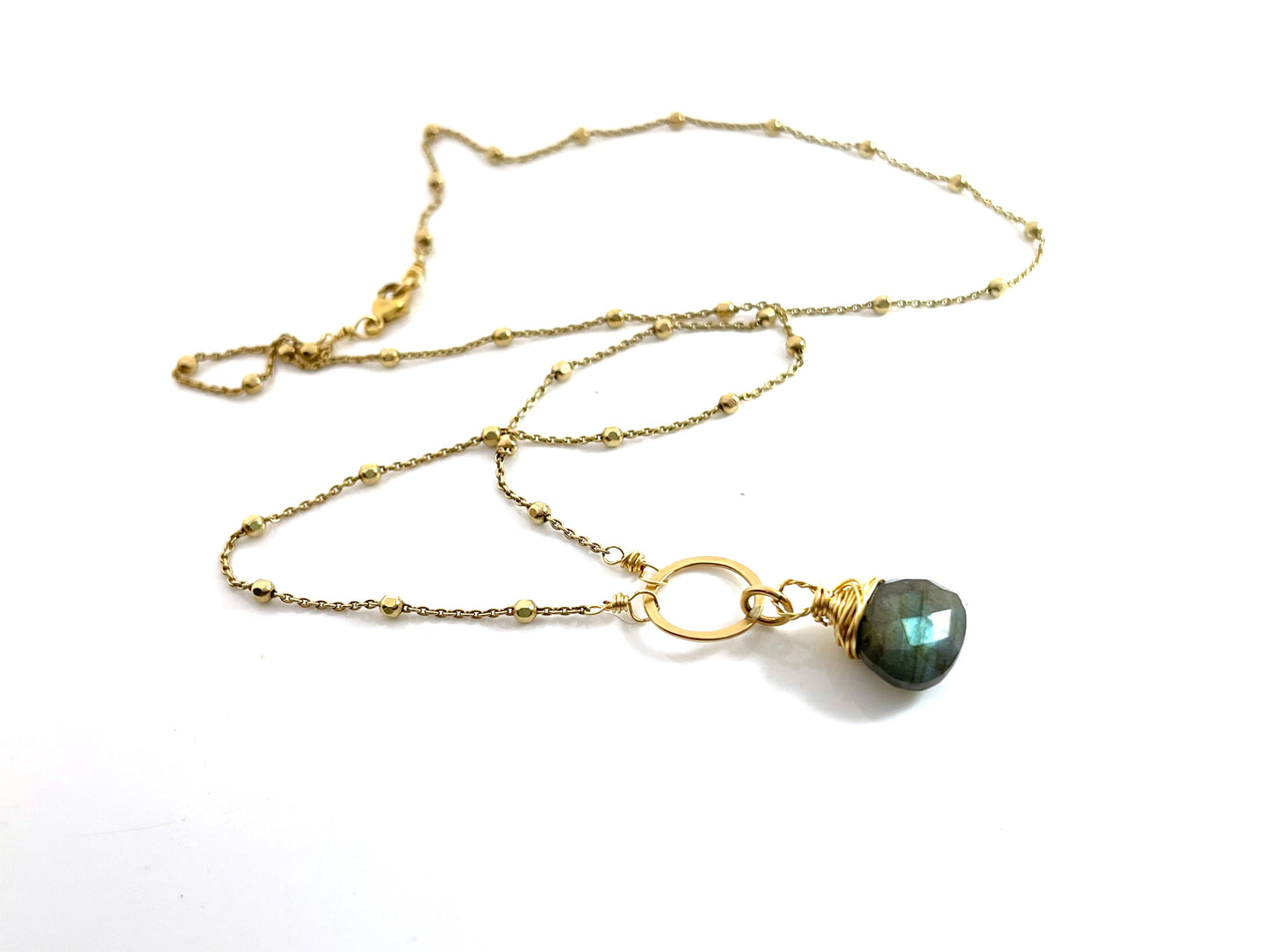 Labradorite Halo Satellite 14k Gold Filled Necklace
