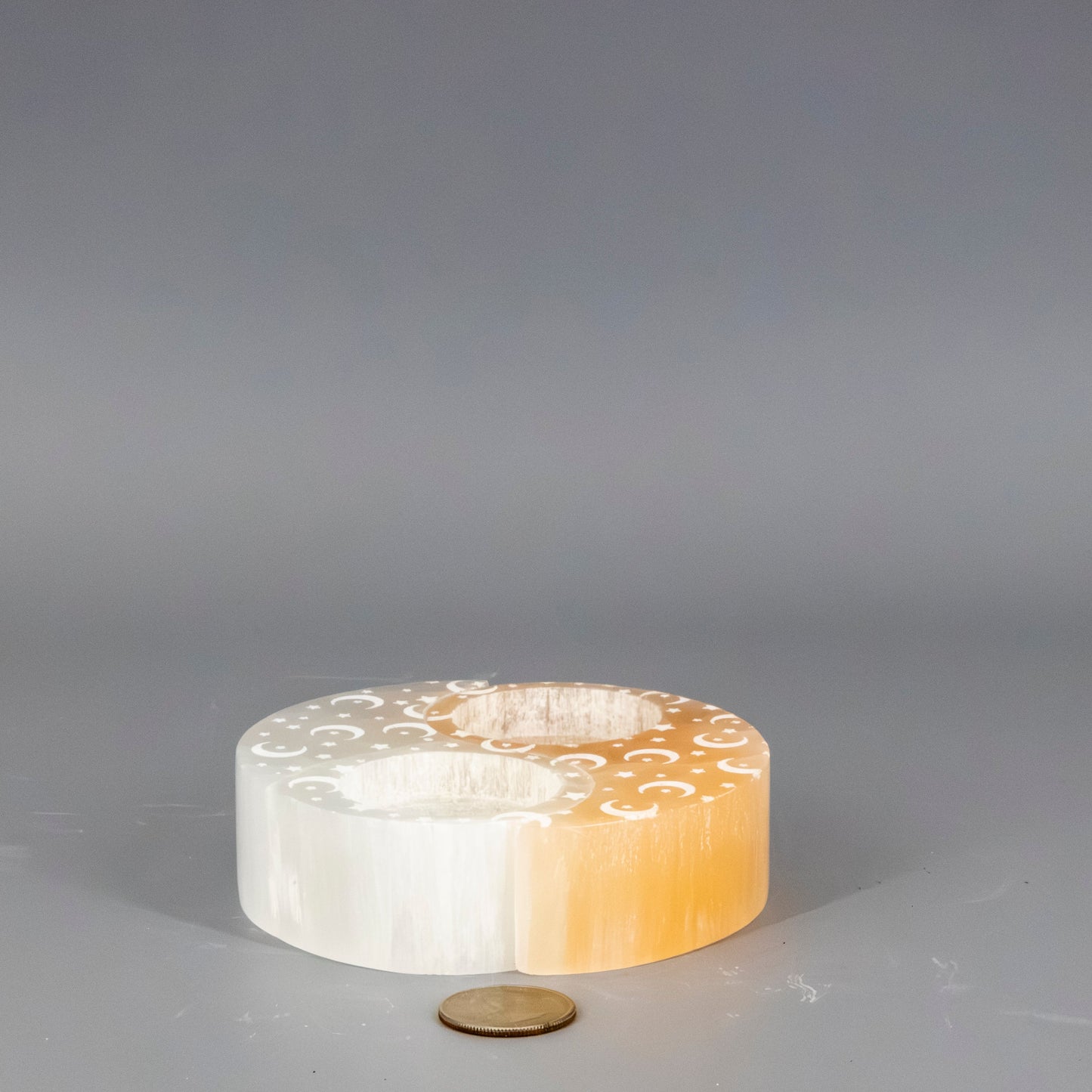 Orange & White Selenite Nesting Yin-Yang Tea Light Candle Holders Set