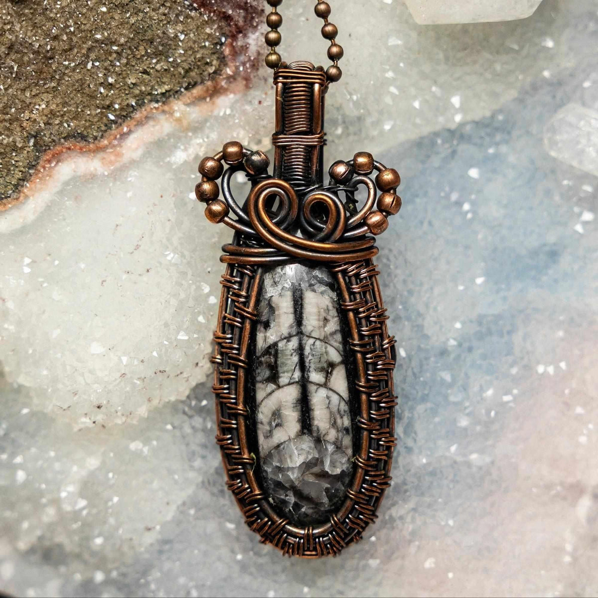 Orthoceras Fossil Copper Wire Wrapped Pendant #3