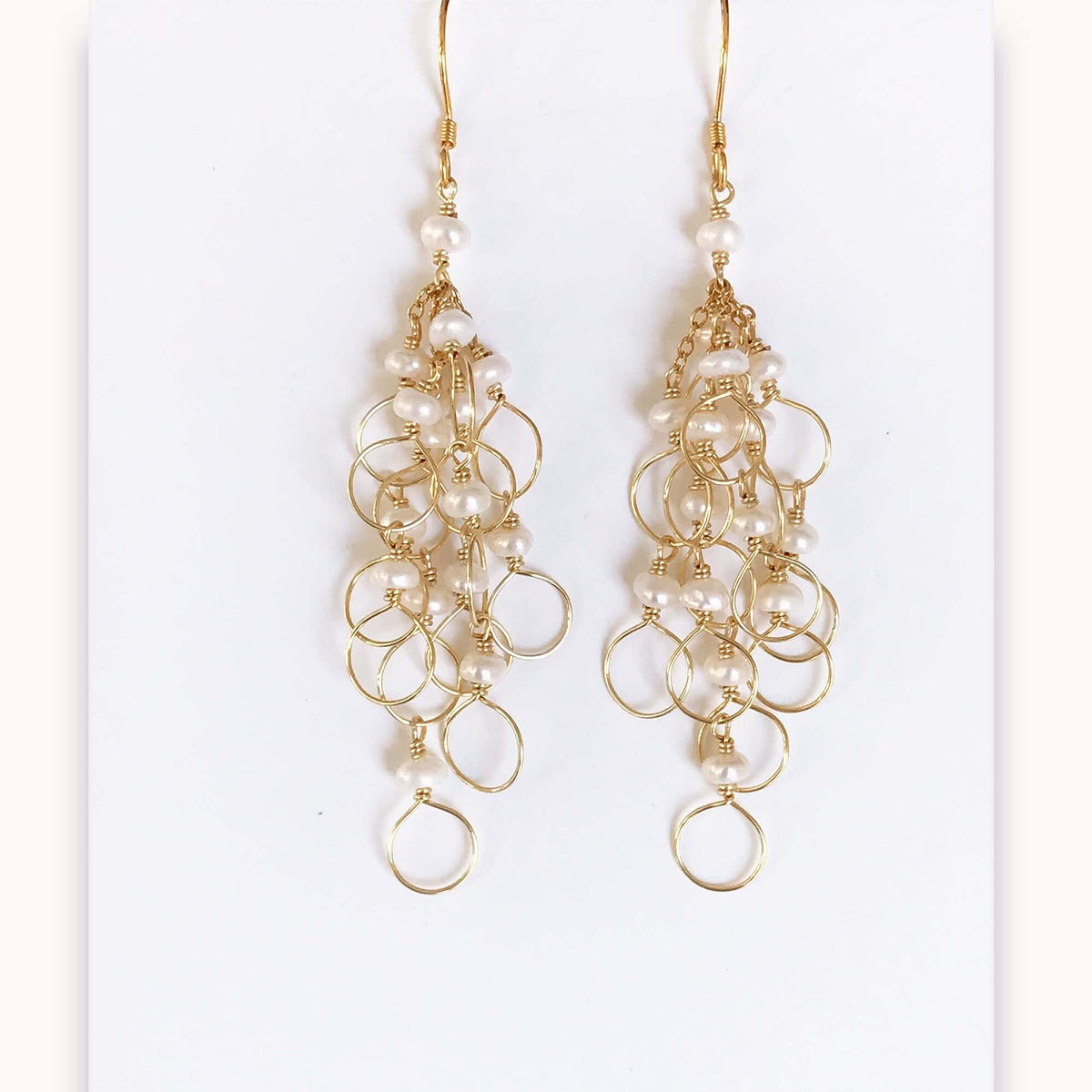 Clear Quartz Gold Chain Loop Earrings