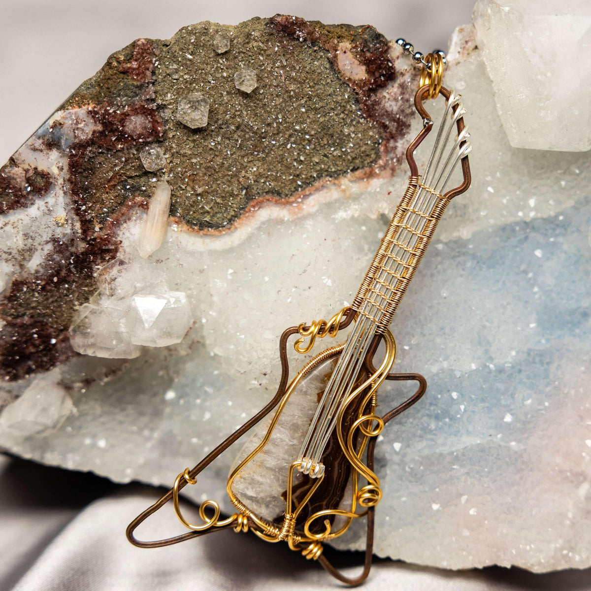 Quartz Agate Guitar Wire Wrap Pendant