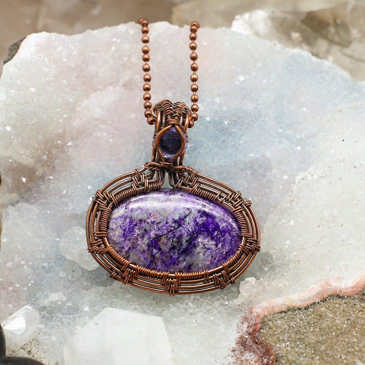 Quartz Dyed Wire Wrap Crystal Pendant