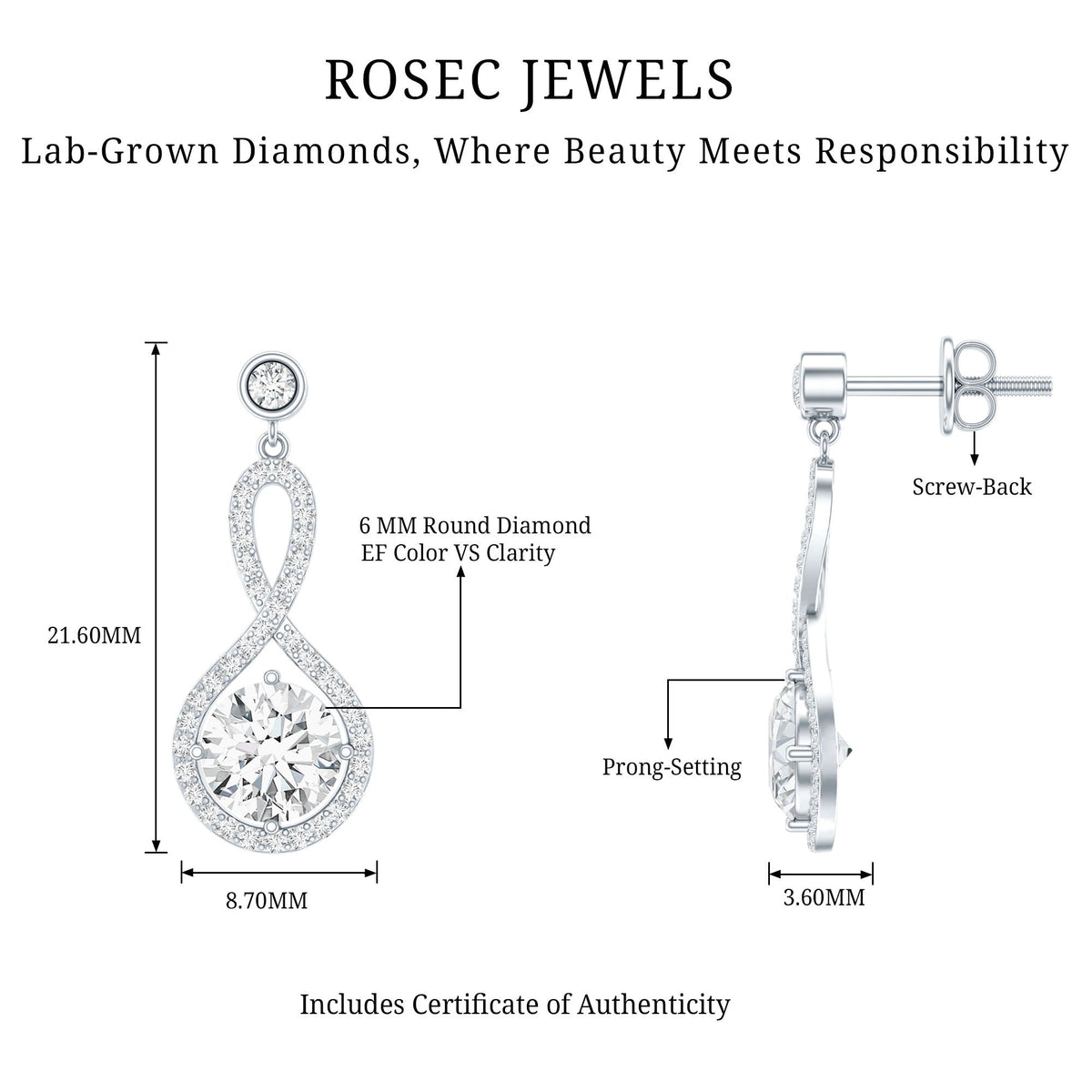 1.9 Carat Lab Grown Diamond Infinity Dangle Earrings For Women