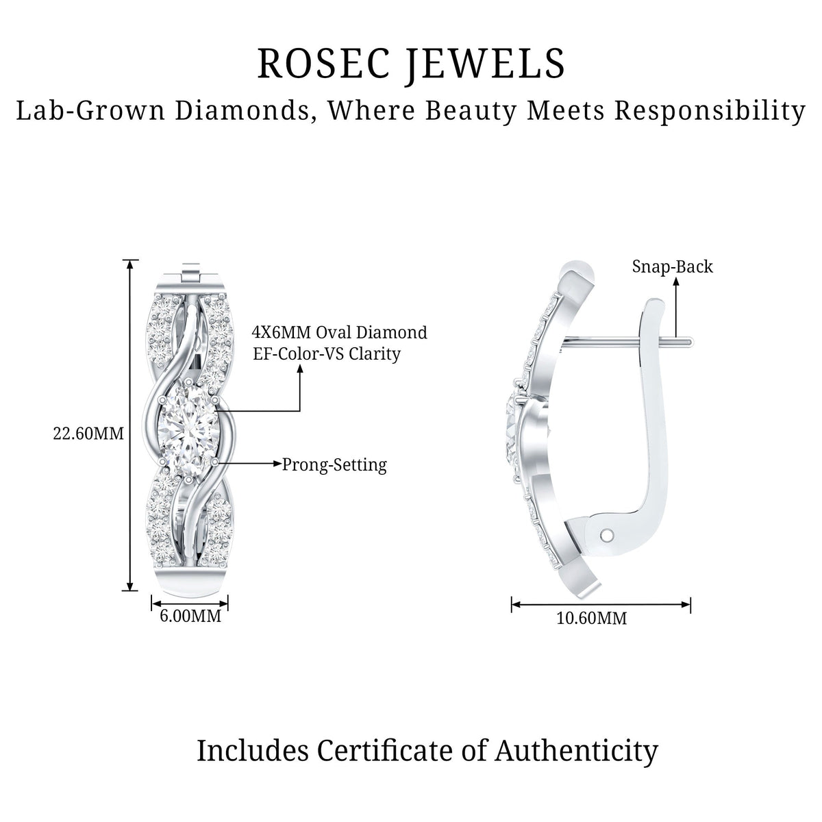 0.8 Carat Certified Lab Oval Diamond Infinity Earrings