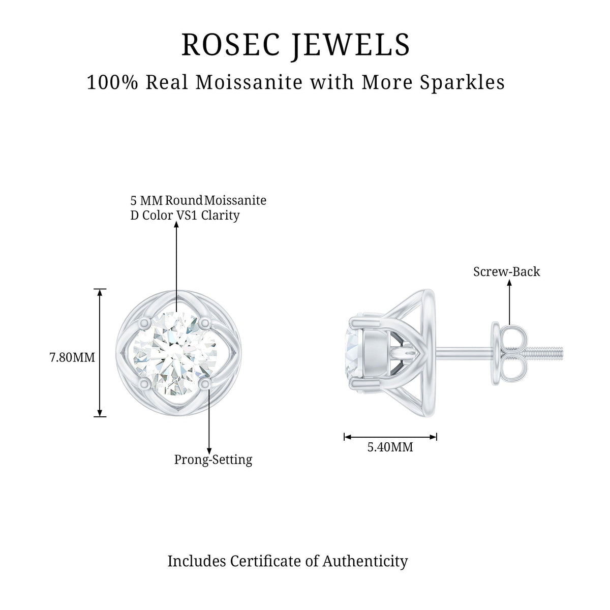 1 CT Solitaire Moissanite Flower Stud Earrings