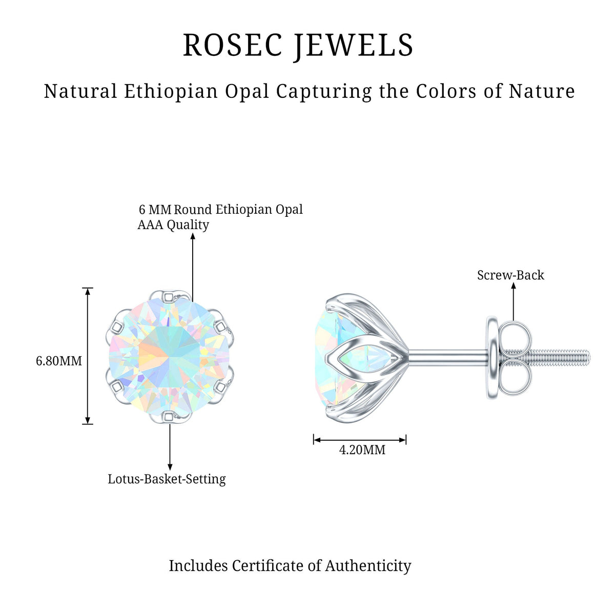 1.6 Carat Round Ethiopian Opal Solitaire Stud Earrings For Her