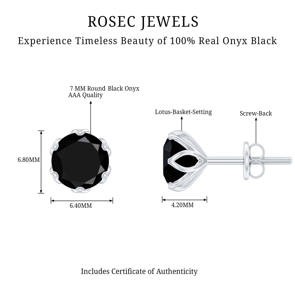 2.4 Carat Round Cut Black Onyx Solitaire Stud Earrings