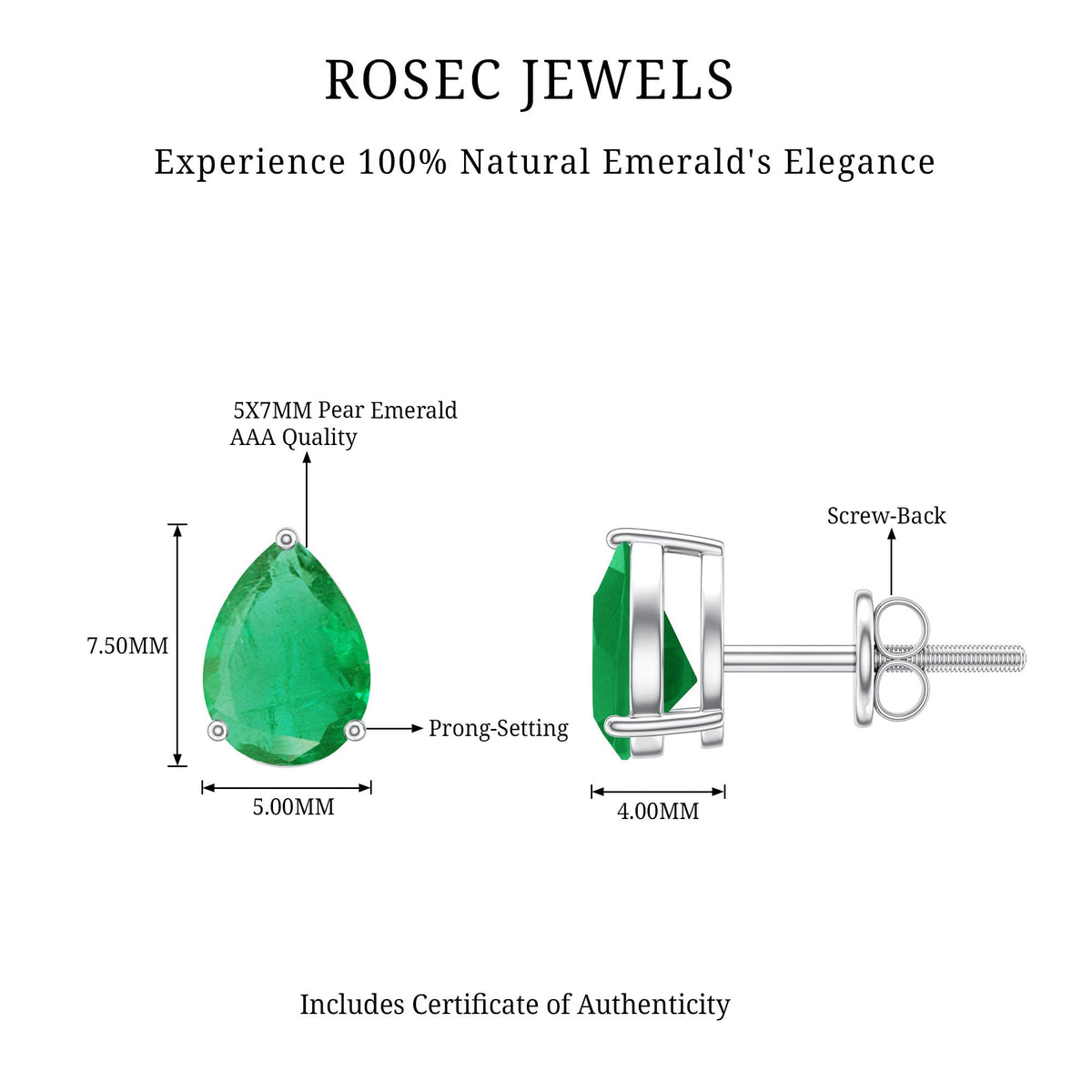 1.3 Carat Pear Cut Emerald Solitaire Stud Earrings