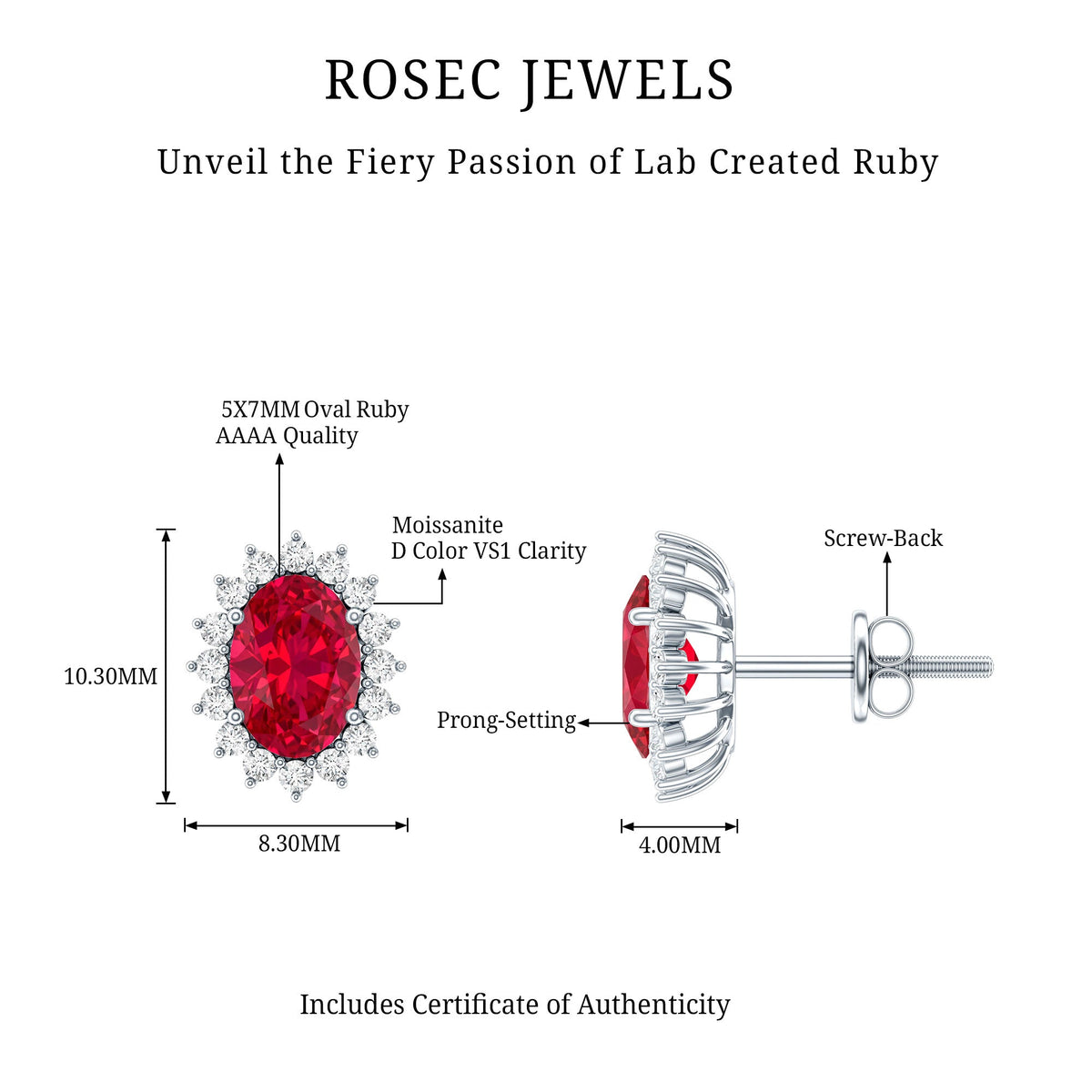 2 Carat Oval Cut Lab Grown Ruby Halo Stud Earrings in Silver