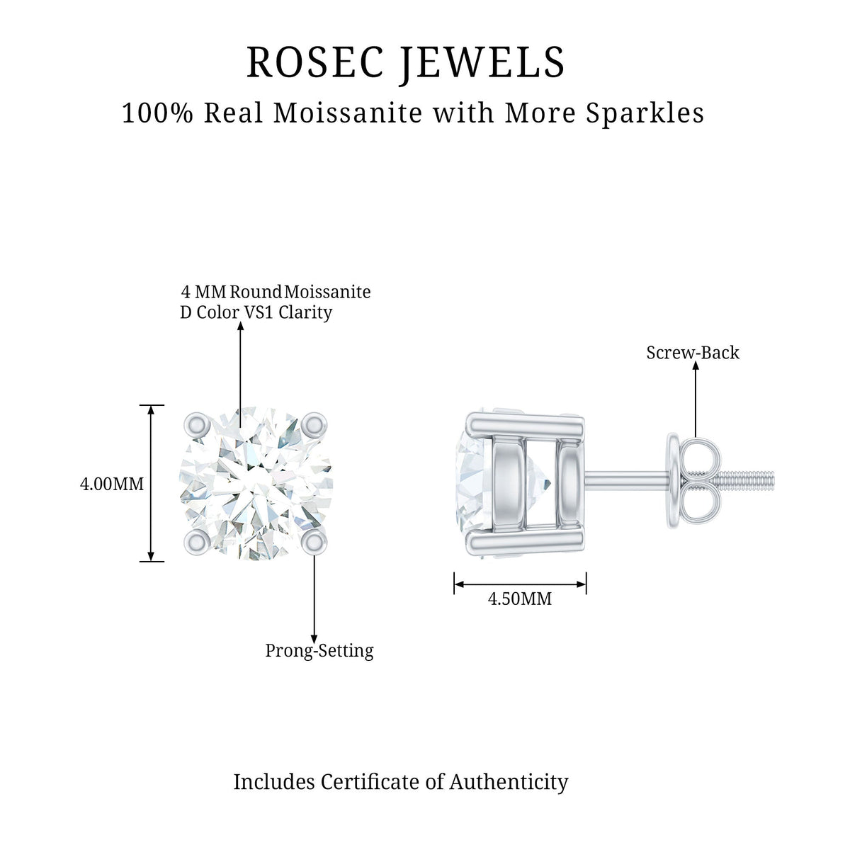 0.5 Carat Certified Lab Grown Diamond 4 Prong Stud Earrings