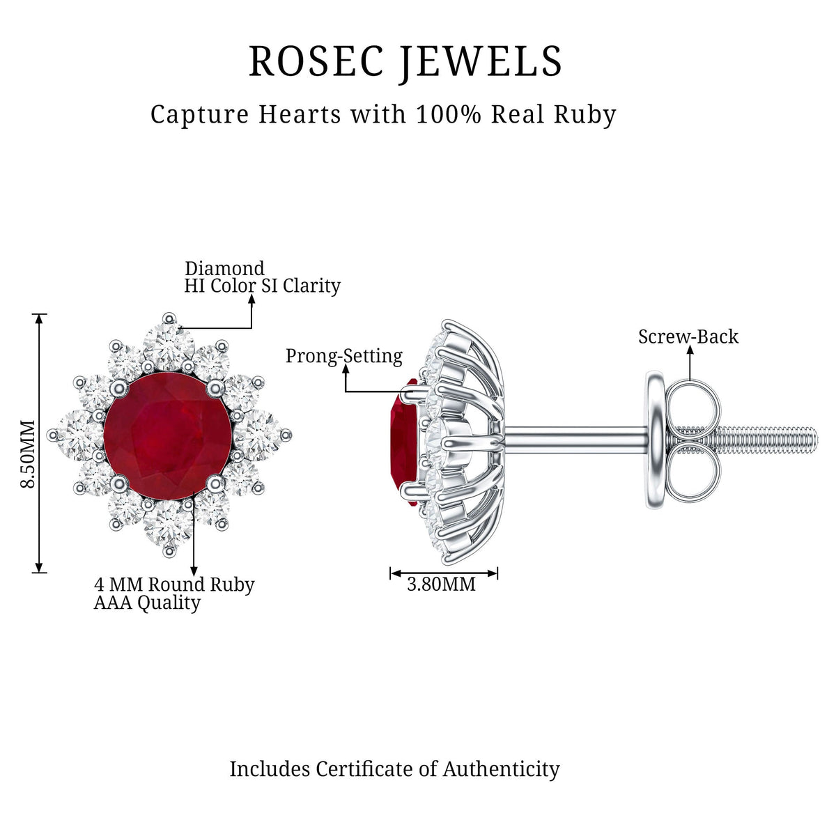 Ruby Classic Stud Earrings with Diamond Halo