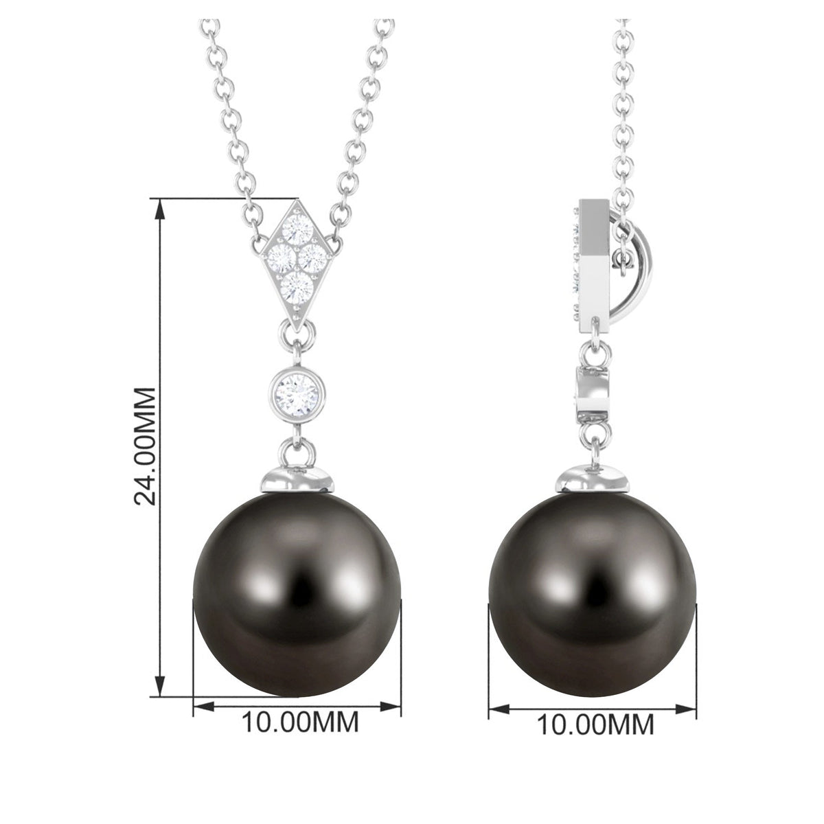 8 Carat Natural Tahitian Black Pearl Dangle Pendant with Diamond