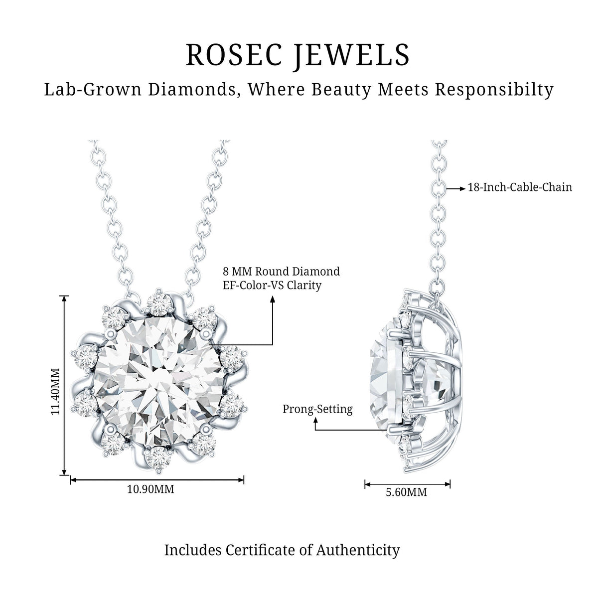 2 Carat Round Cut Lab Grown Diamond Starburst Necklace