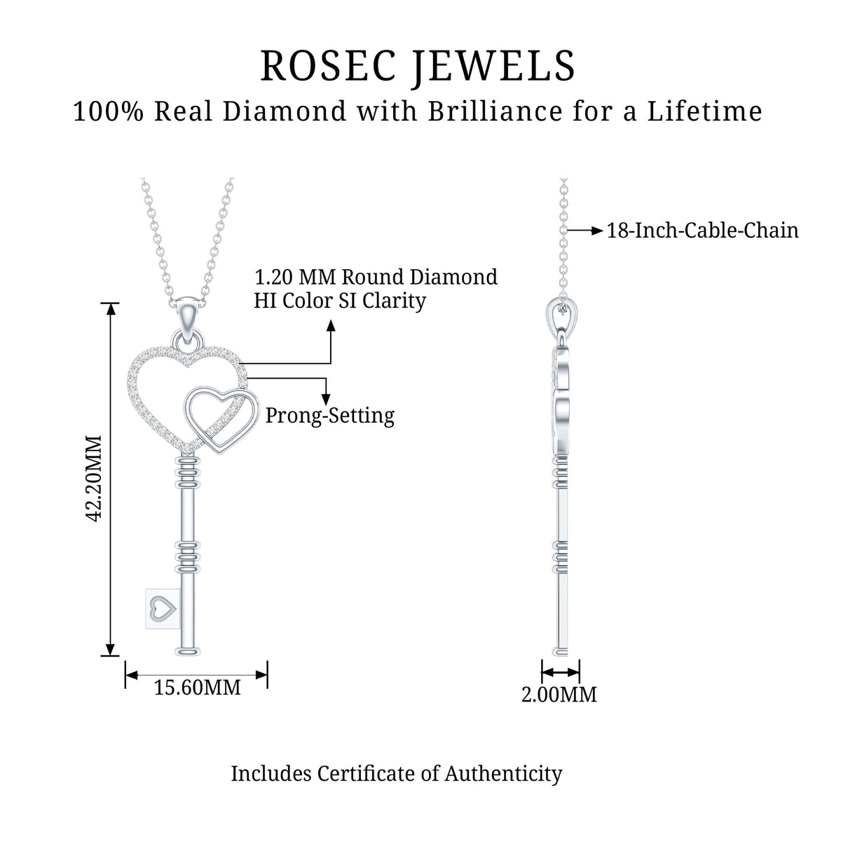 Diamond Key To My Heart Necklace for Women