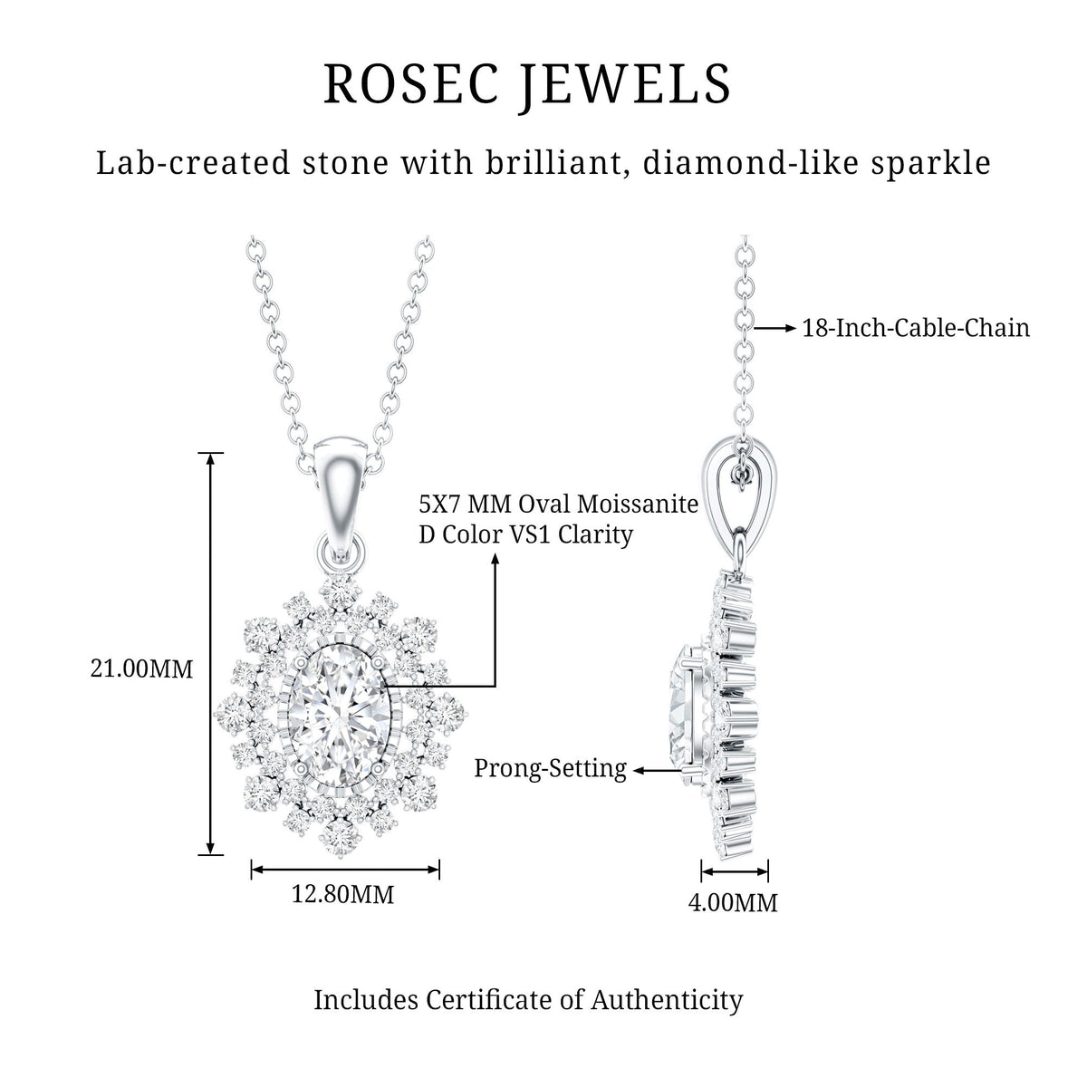 Vintage Style Oval Moissanite Bridal Necklace With Chain