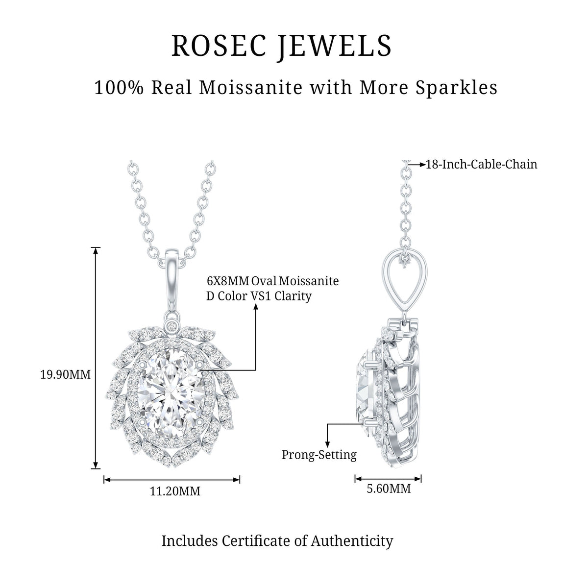 1.29 Carat Oval Shaped Moissanite Wedding Necklace With Silver Chain