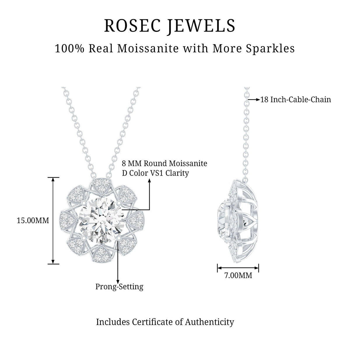 2 Carat Brilliant Cut Moissanite Bridal Necklace With Silver Chain