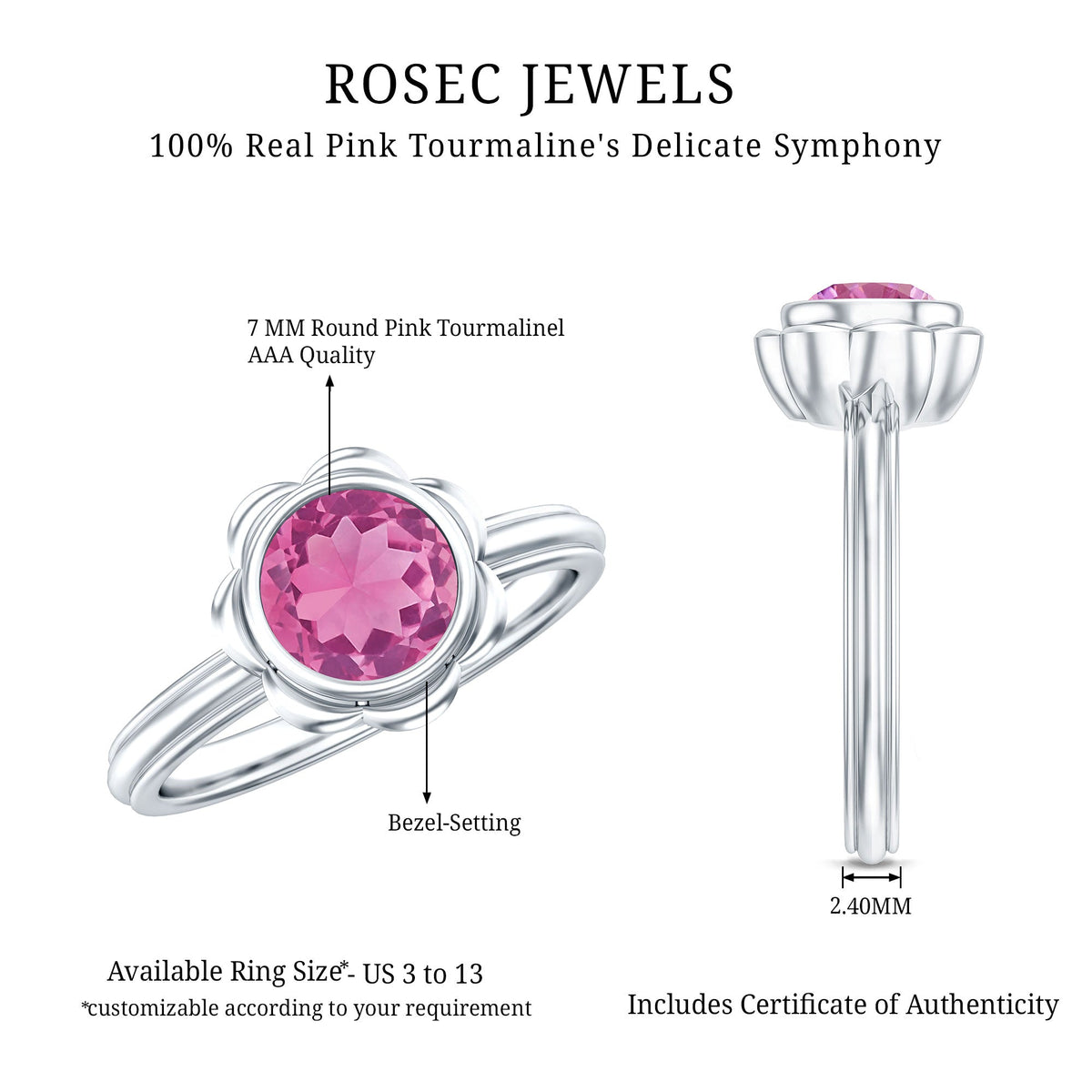 1.2 Carat Round Pink Tourmaline Flower Engagement Ring