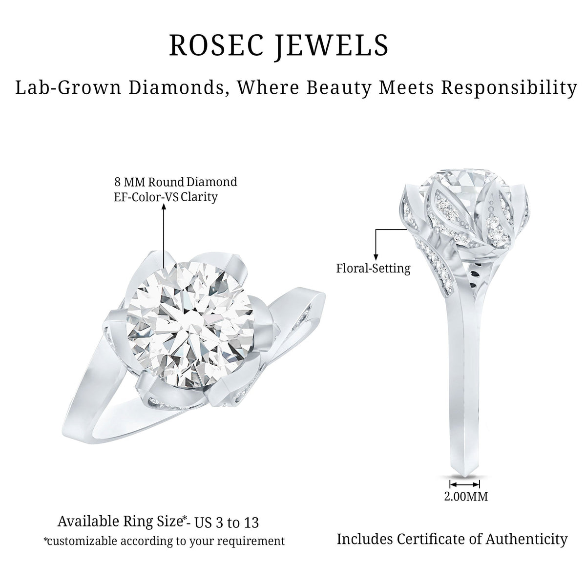 2 Carat Lab Grown Diamond Vintage Floral Engagement Ring