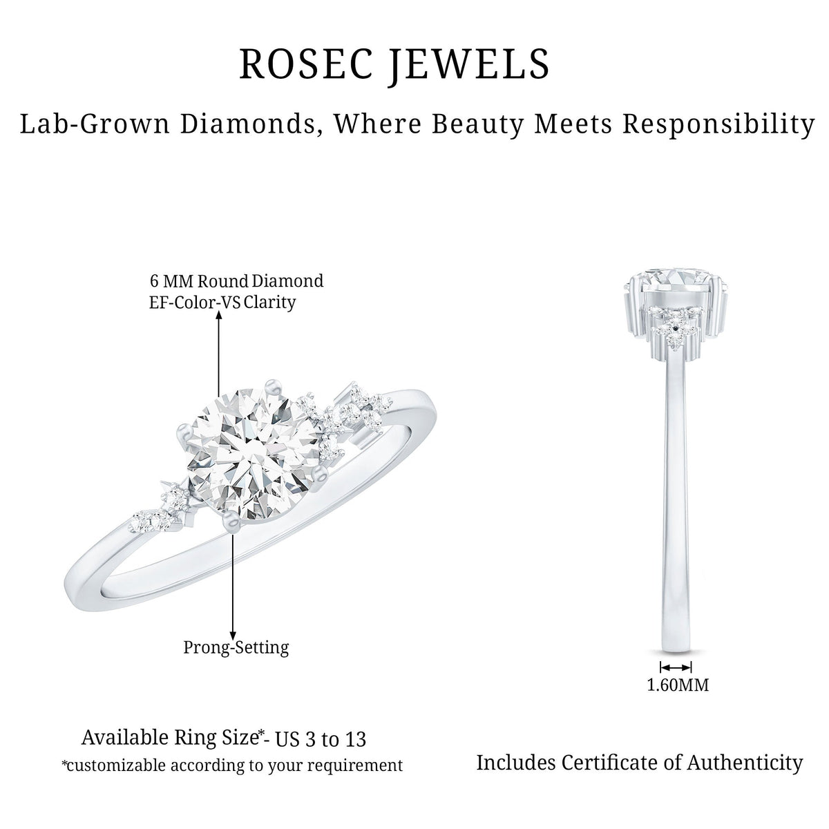 0.9 Carat Lab Grown Diamond Solitaire Engagement Ring