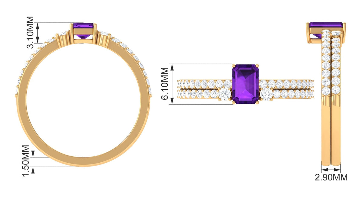 Certified 1.4 Carat Amethyst Engagement Ring Set with Diamond Wedding Band