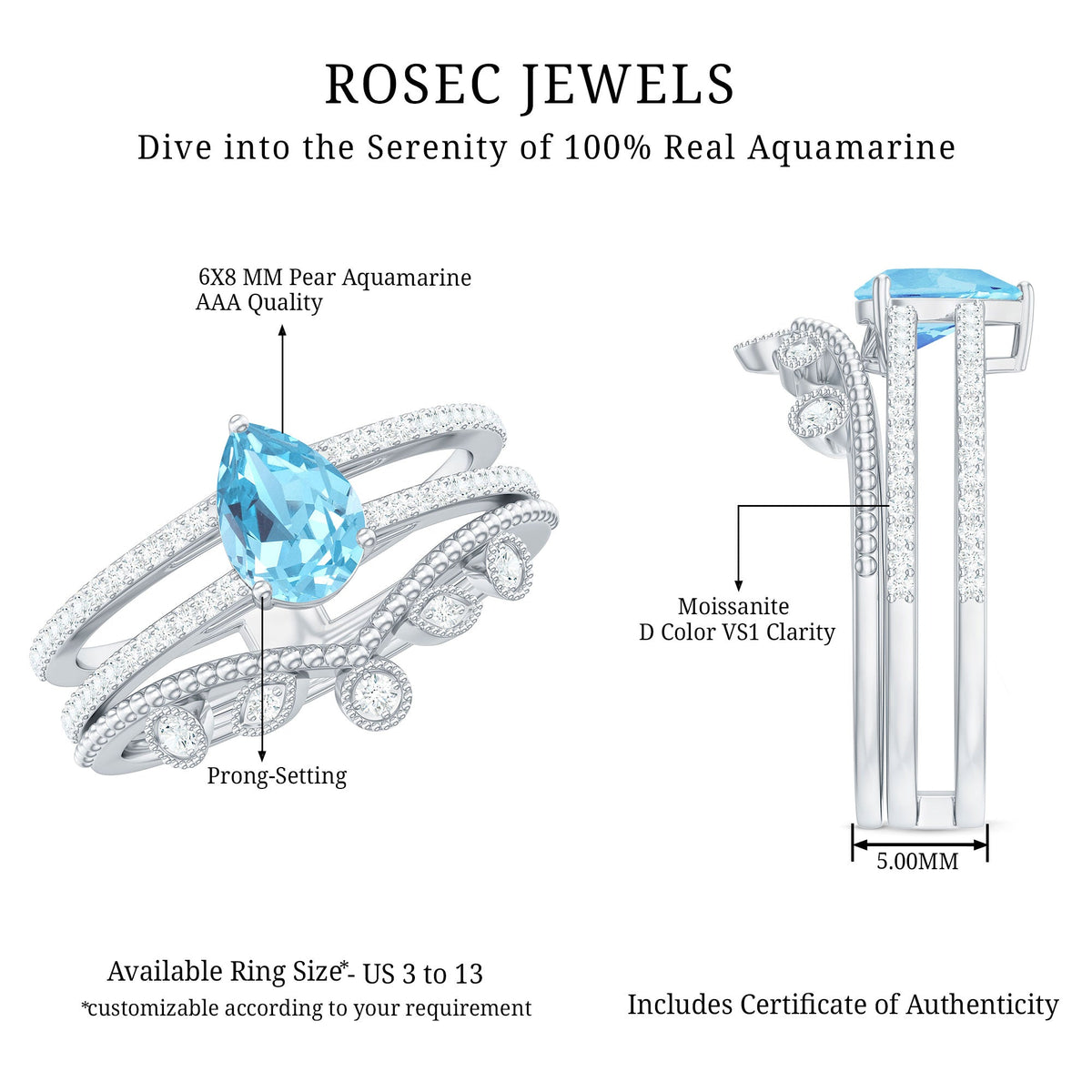 1 Carat Aquamarine and Diamond Teardrop Engagement Ring with Enhancer