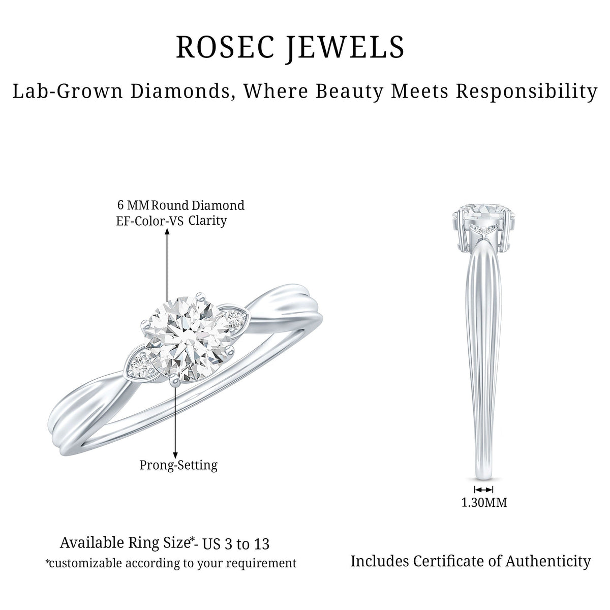 0.9 Carat Certified Lab Grown Diamond Solitaire Promise Ring