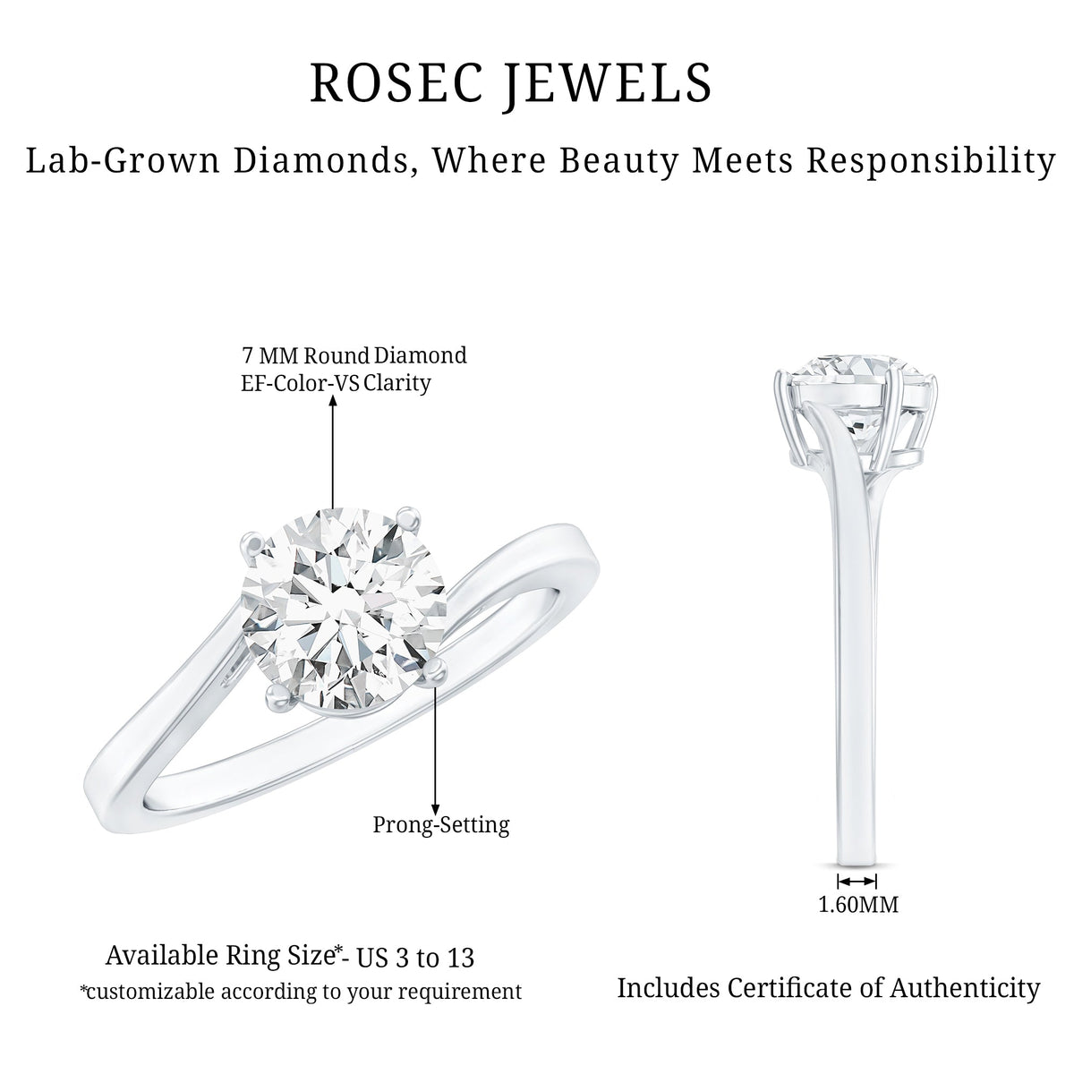 1 Carat Lab Grown Diamond Bypass Engagement Ring