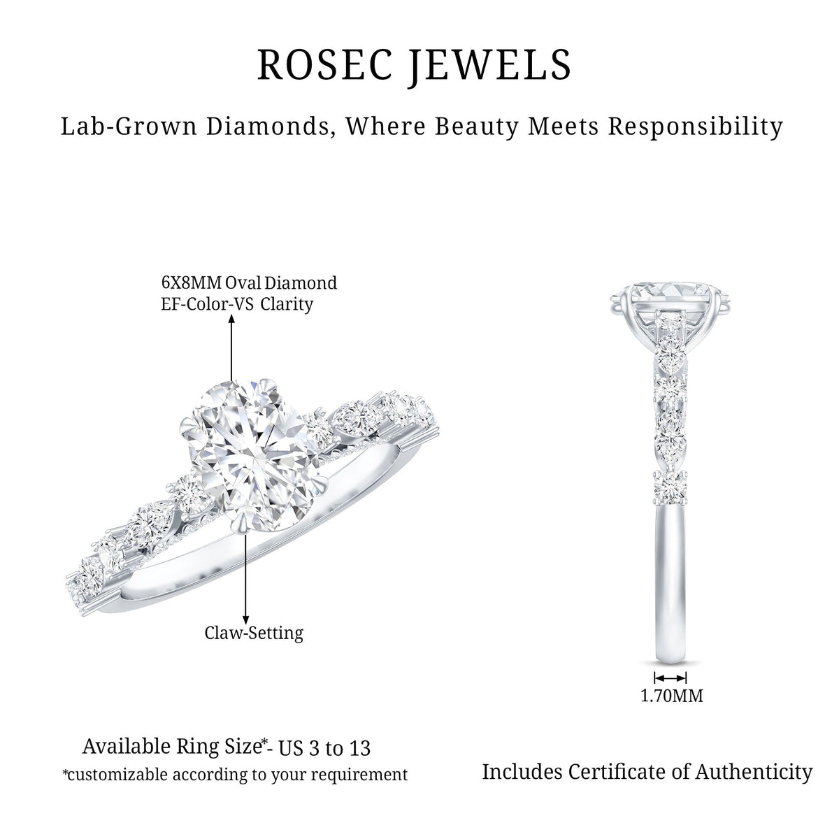 1.29 Carat Oval Cut Lab Diamond Solitaire Engagement Ring