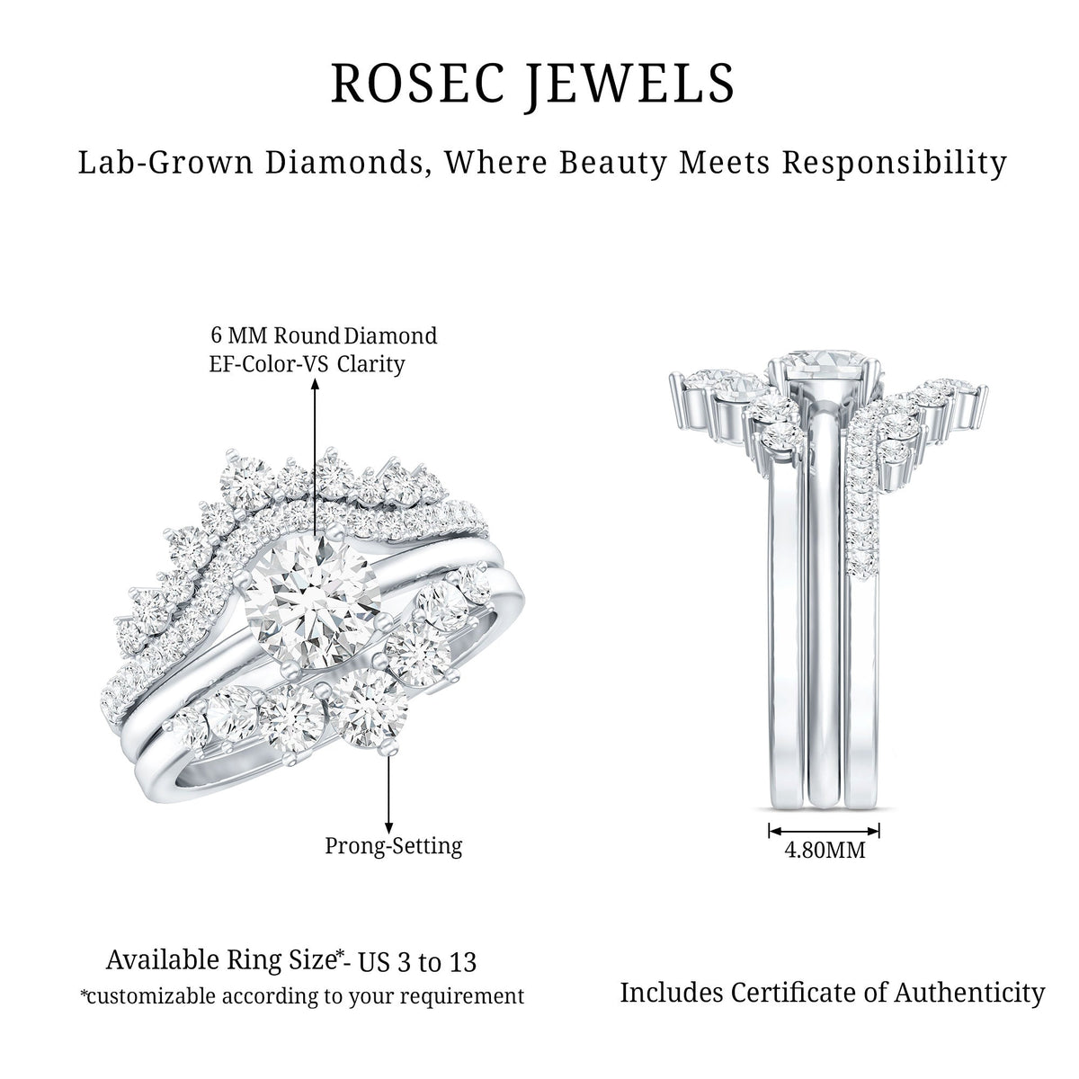 0.25 Carat Lab Grown Diamond Vintage Bridal Ring Set with 3 Piece